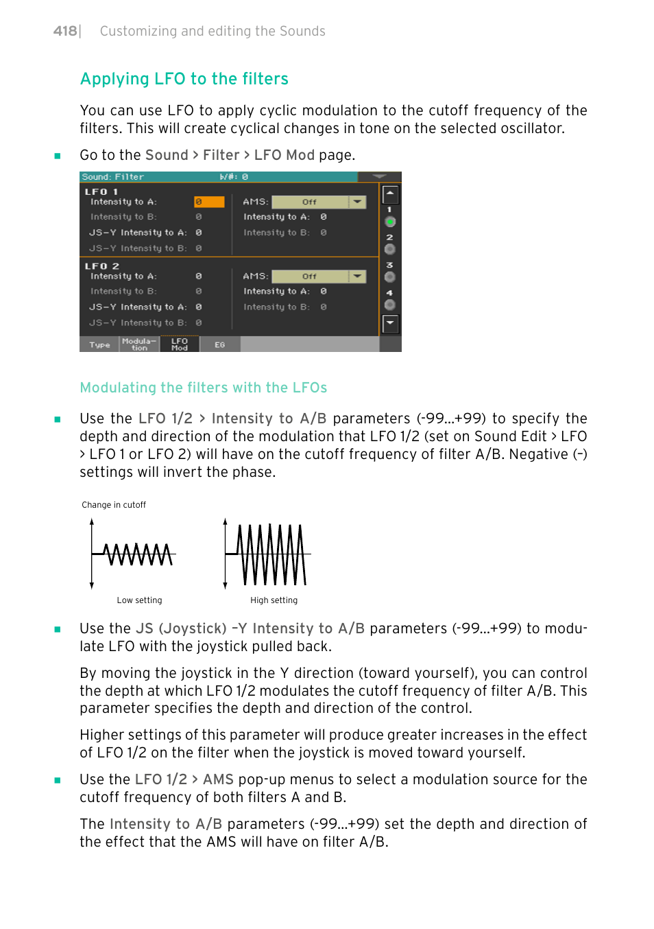 Applying lfo to the filters | KORG PA4X 76 User Manual | Page 422 / 1074
