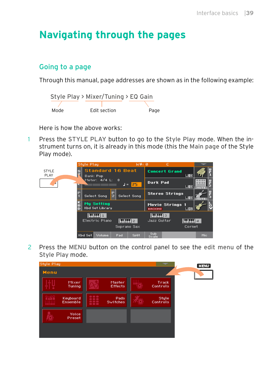 Navigating through the pages, Going to a page | KORG PA4X 76 User Manual | Page 43 / 1074