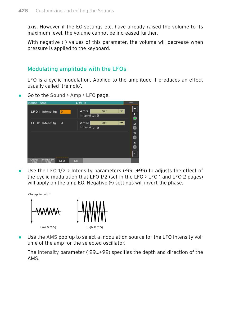 Modulating amplitude with the lfos | KORG PA4X 76 User Manual | Page 432 / 1074