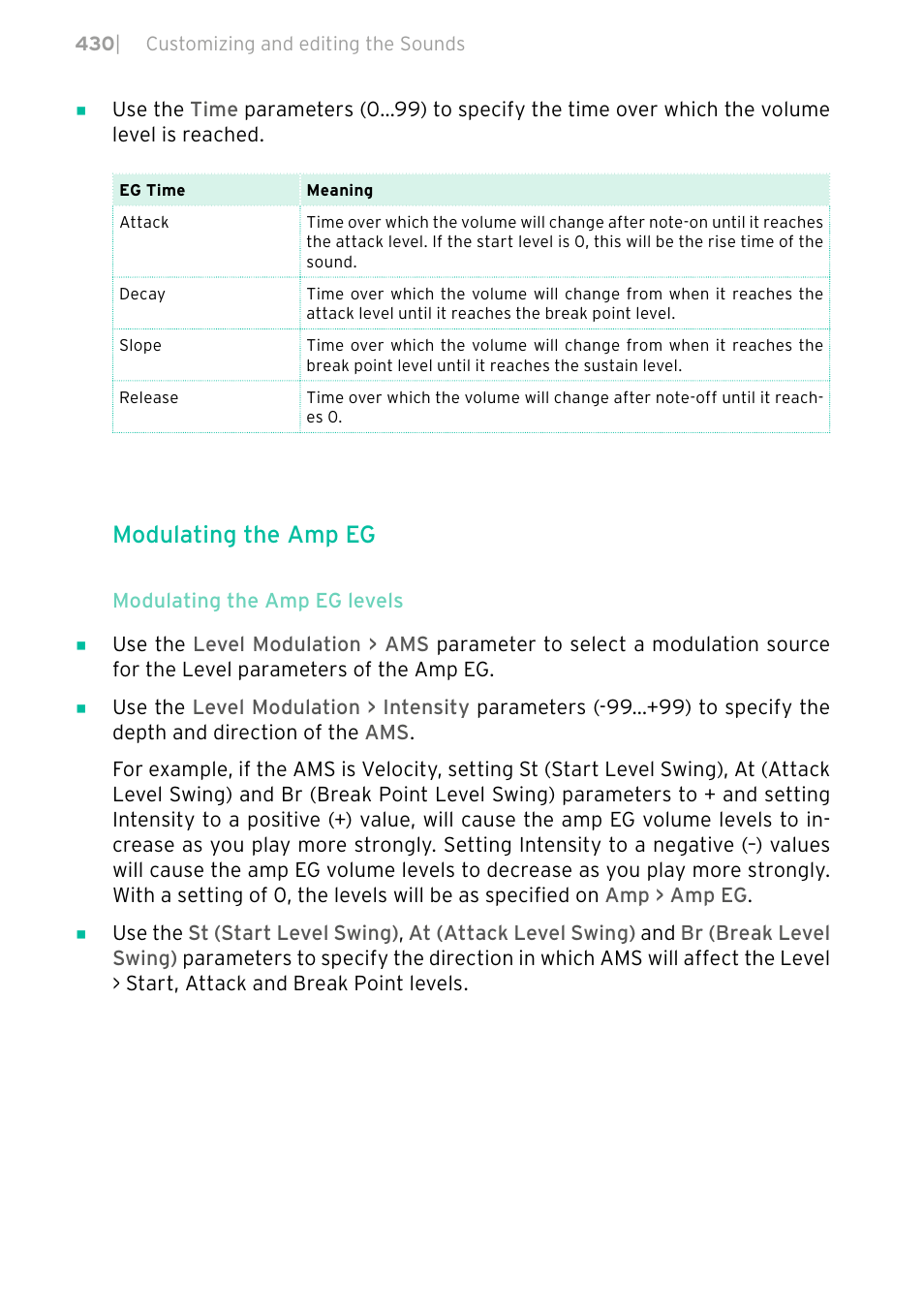 Modulating the amp eg | KORG PA4X 76 User Manual | Page 434 / 1074