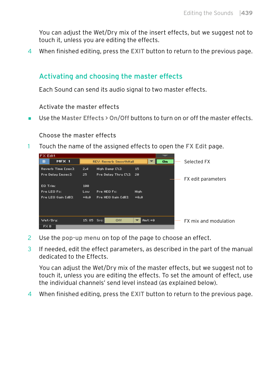 Activating and choosing the master effects | KORG PA4X 76 User Manual | Page 443 / 1074