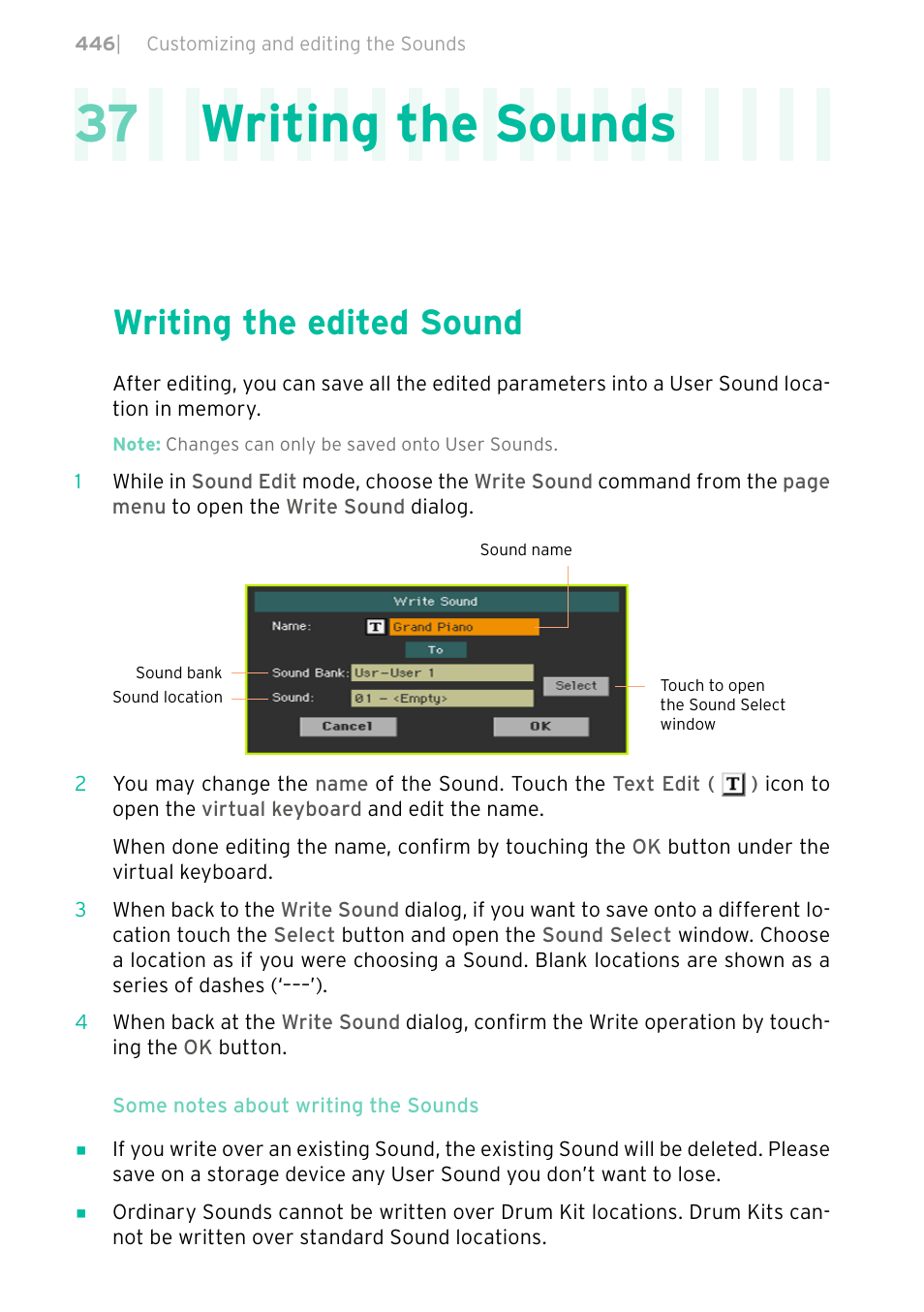 Writing the sounds, Writing the edited sound, 446 writing the edited sound | 37 writing the sounds | KORG PA4X 76 User Manual | Page 450 / 1074