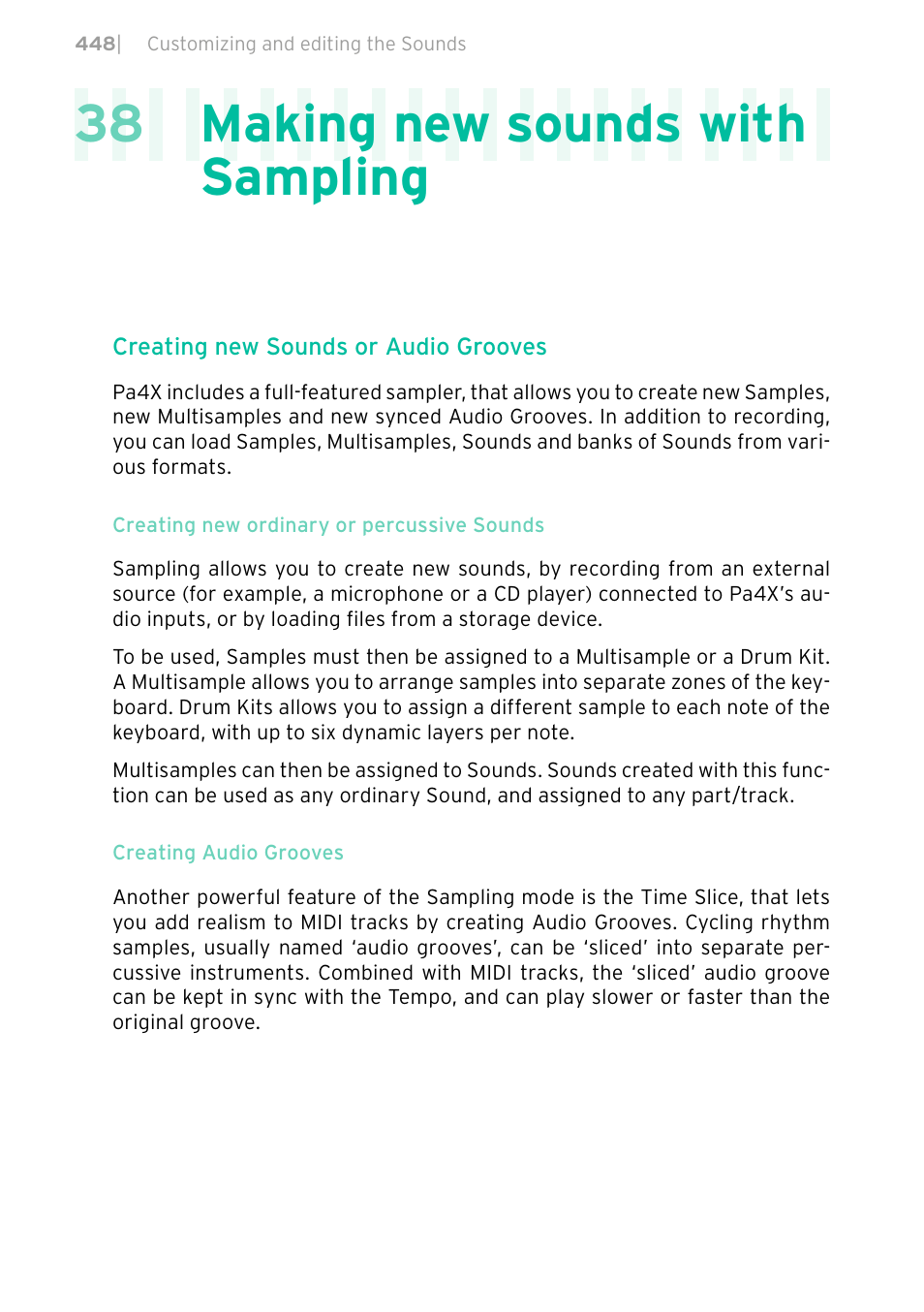 Making new sounds with sampling, 38 making new sounds with sampling | KORG PA4X 76 User Manual | Page 452 / 1074