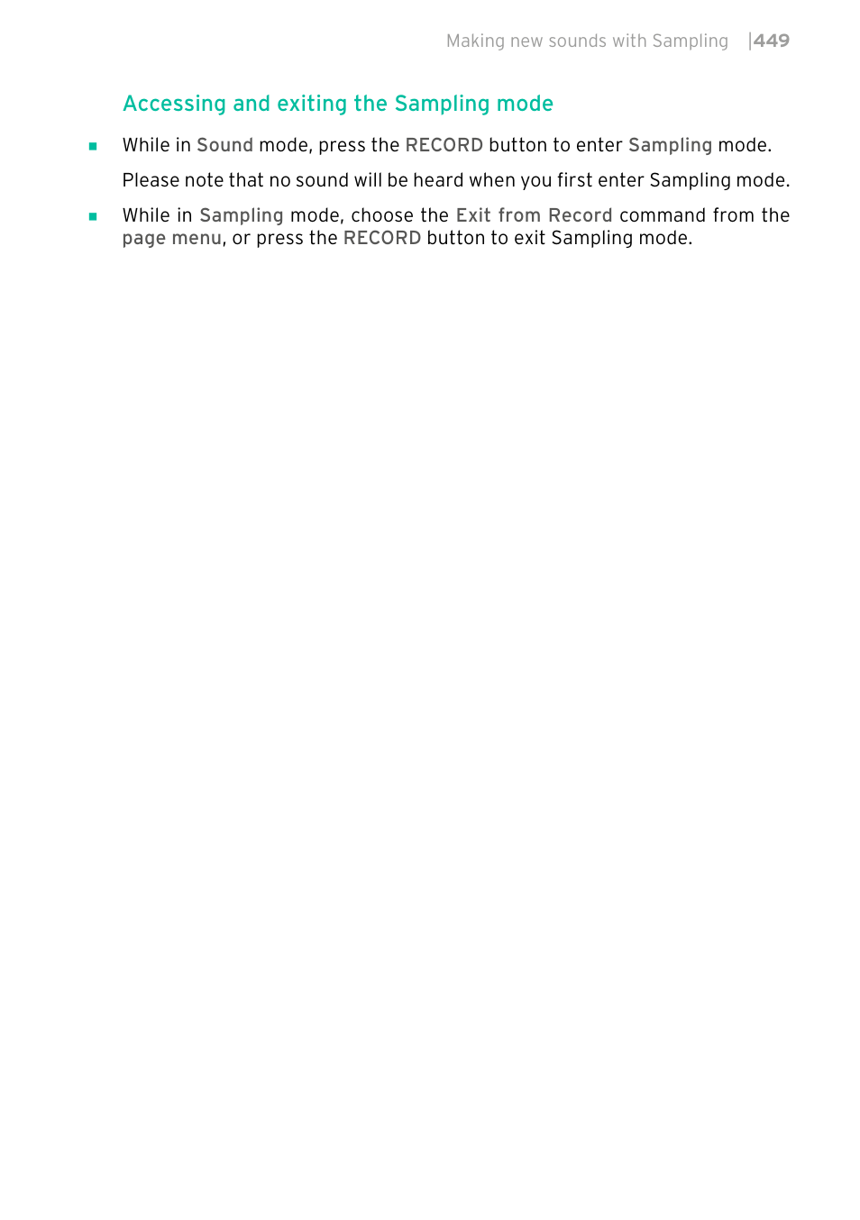 Accessing and exiting the sampling mode | KORG PA4X 76 User Manual | Page 453 / 1074