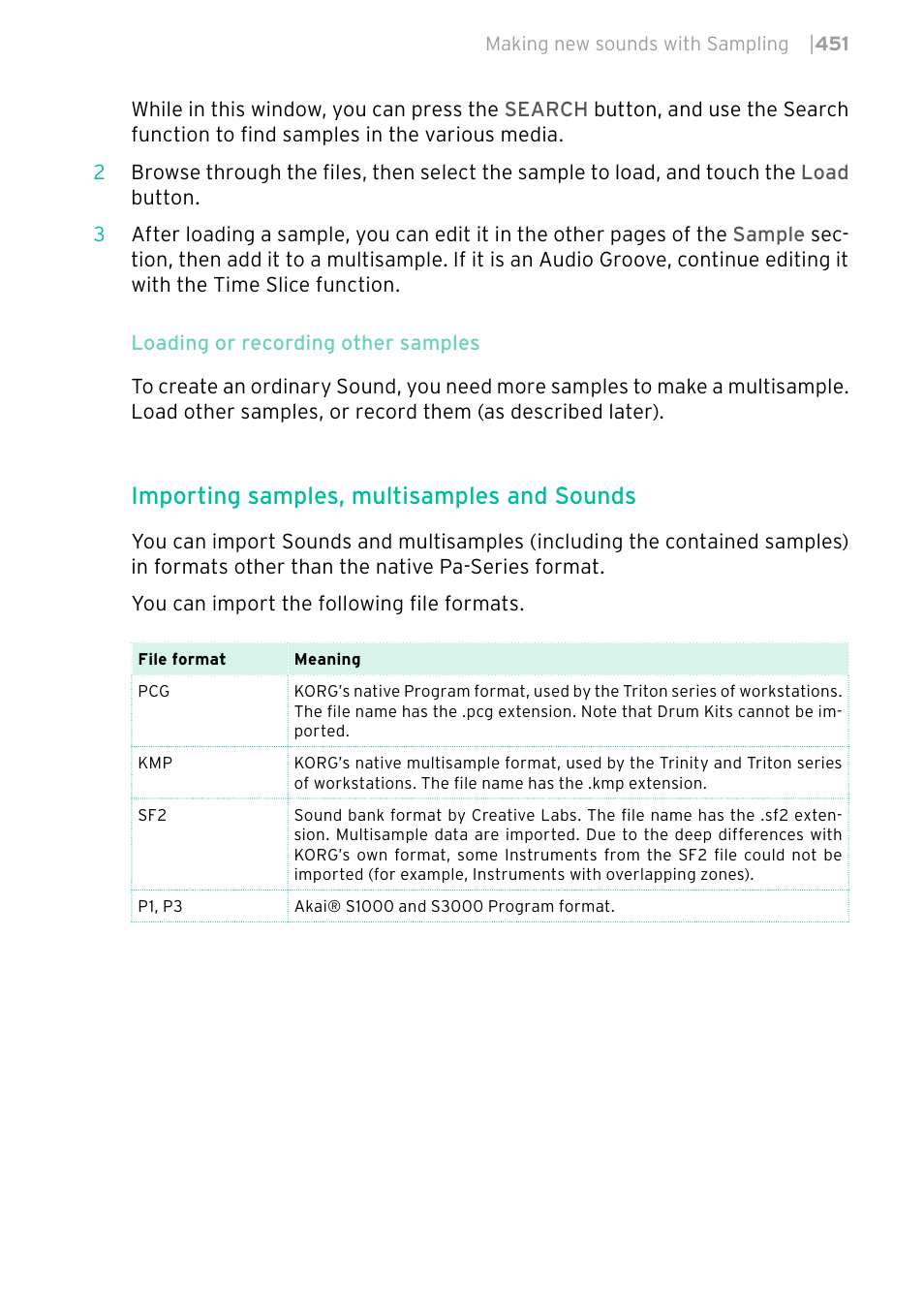 Importing samples, multisamples and sounds | KORG PA4X 76 User Manual | Page 455 / 1074