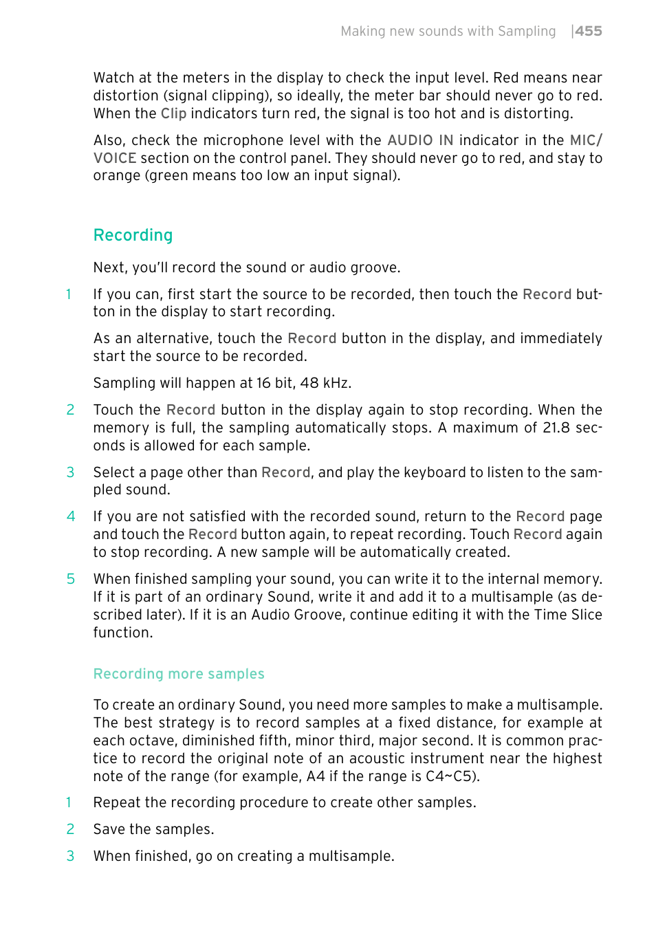 Recording | KORG PA4X 76 User Manual | Page 459 / 1074