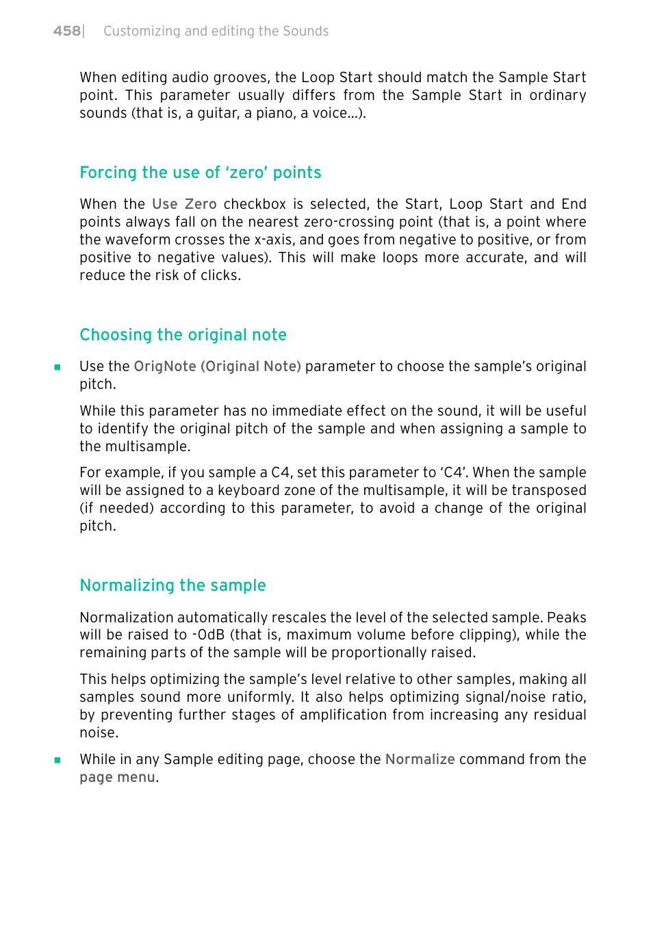 Forcing the use of ‘zero’ points, Normalizing the sample | KORG PA4X 76 User Manual | Page 462 / 1074