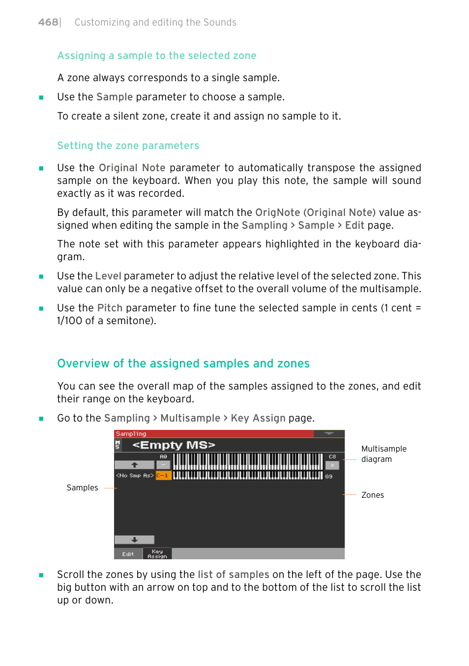 Overview of the assigned samples and zones | KORG PA4X 76 User Manual | Page 472 / 1074