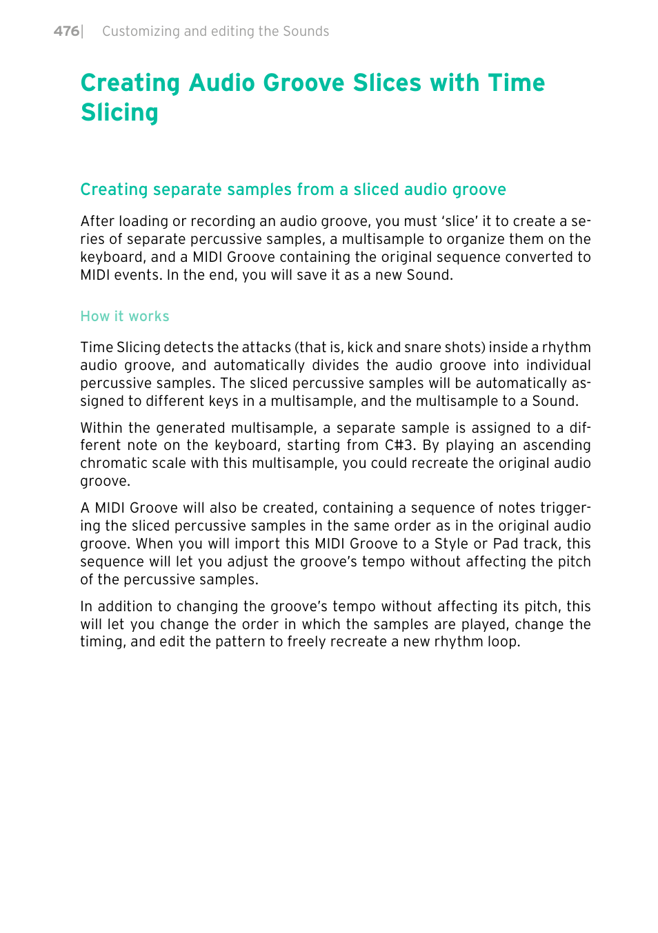 Creating audio groove slices with time slicing, 476 creating audio groove slices with time slicing | KORG PA4X 76 User Manual | Page 480 / 1074