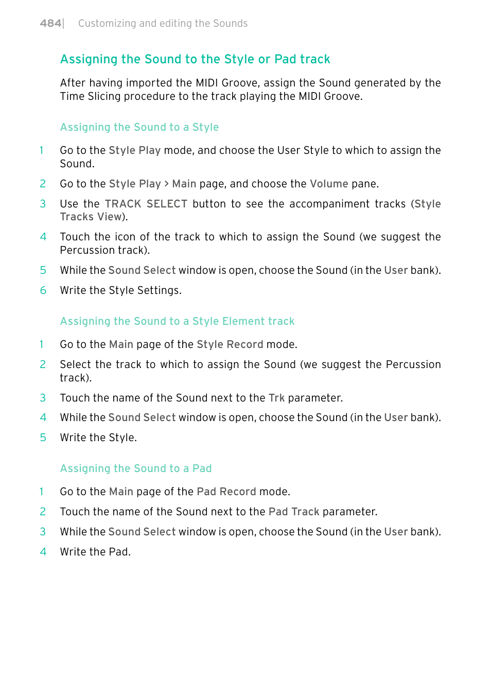 Assigning the sound to the style or pad track | KORG PA4X 76 User Manual | Page 488 / 1074