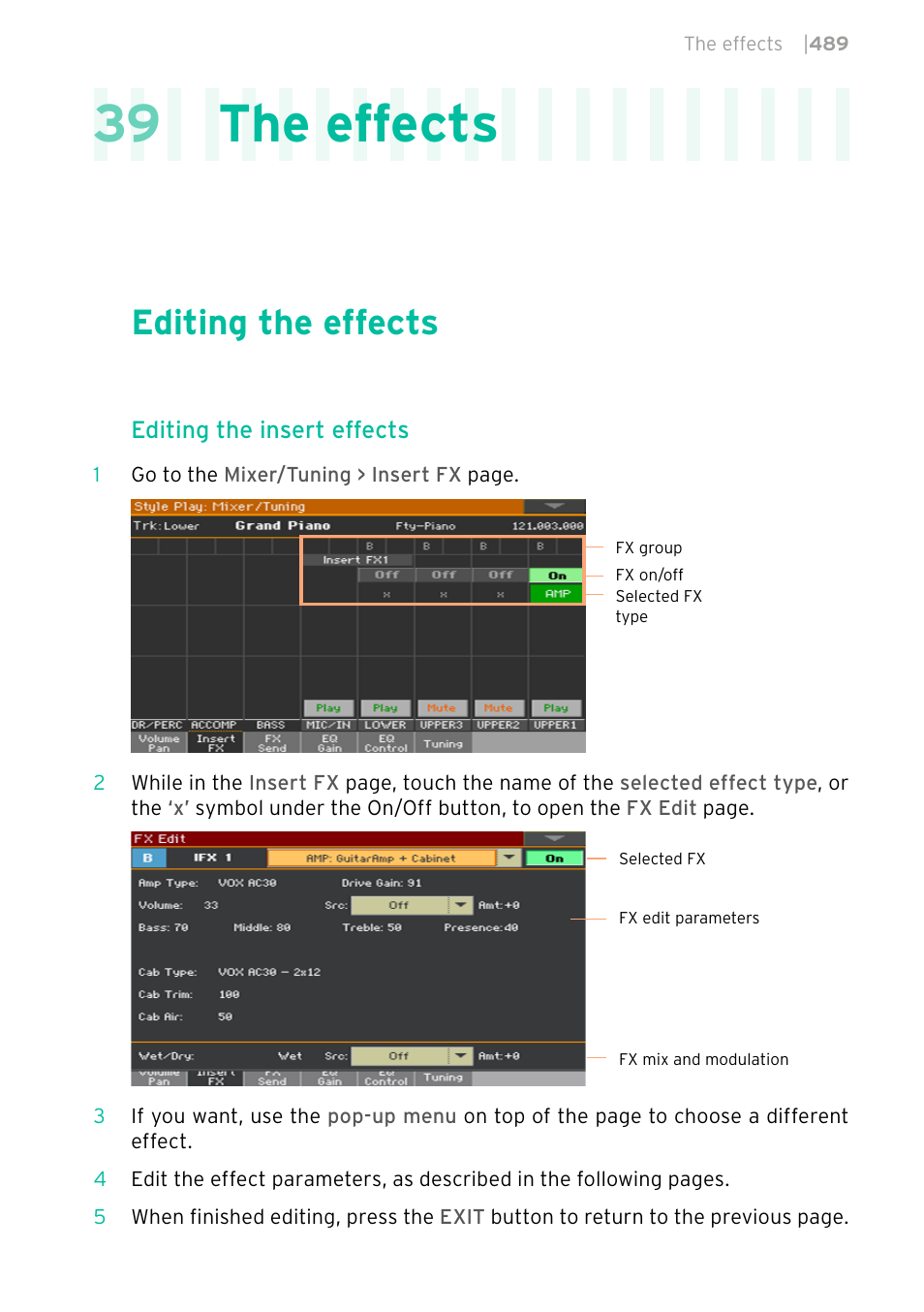 The effects, Editing the effects, 489 editing the effects | 39 the effects | KORG PA4X 76 User Manual | Page 493 / 1074