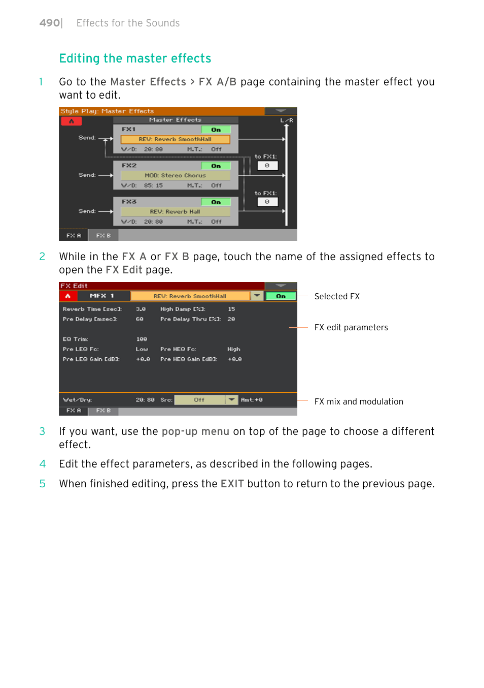 Editing the master effects | KORG PA4X 76 User Manual | Page 494 / 1074