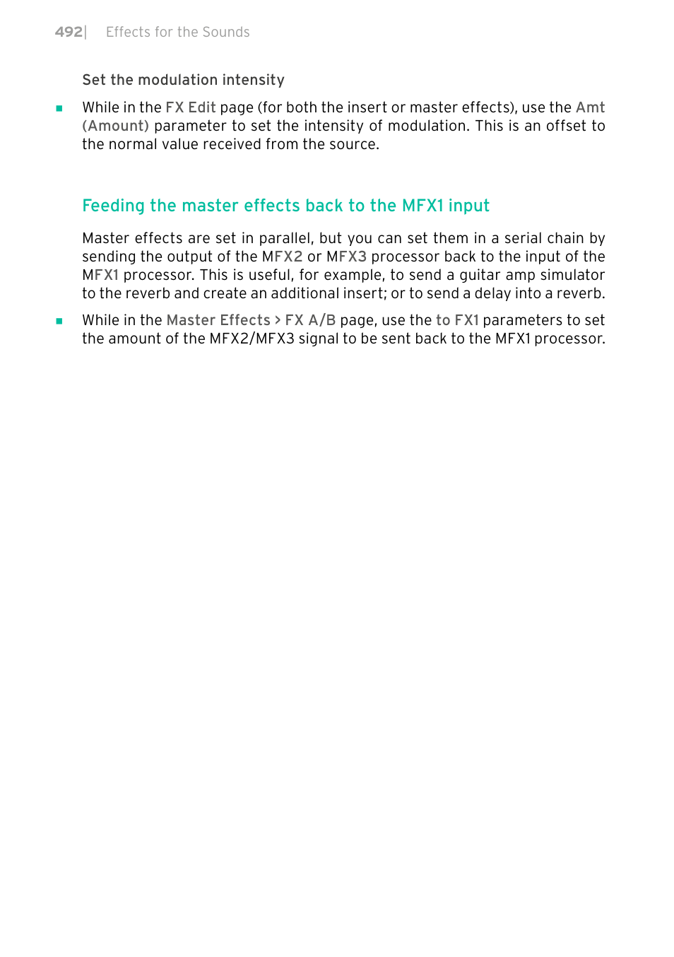 Feeding the master effects back to the mfx1 input | KORG PA4X 76 User Manual | Page 496 / 1074