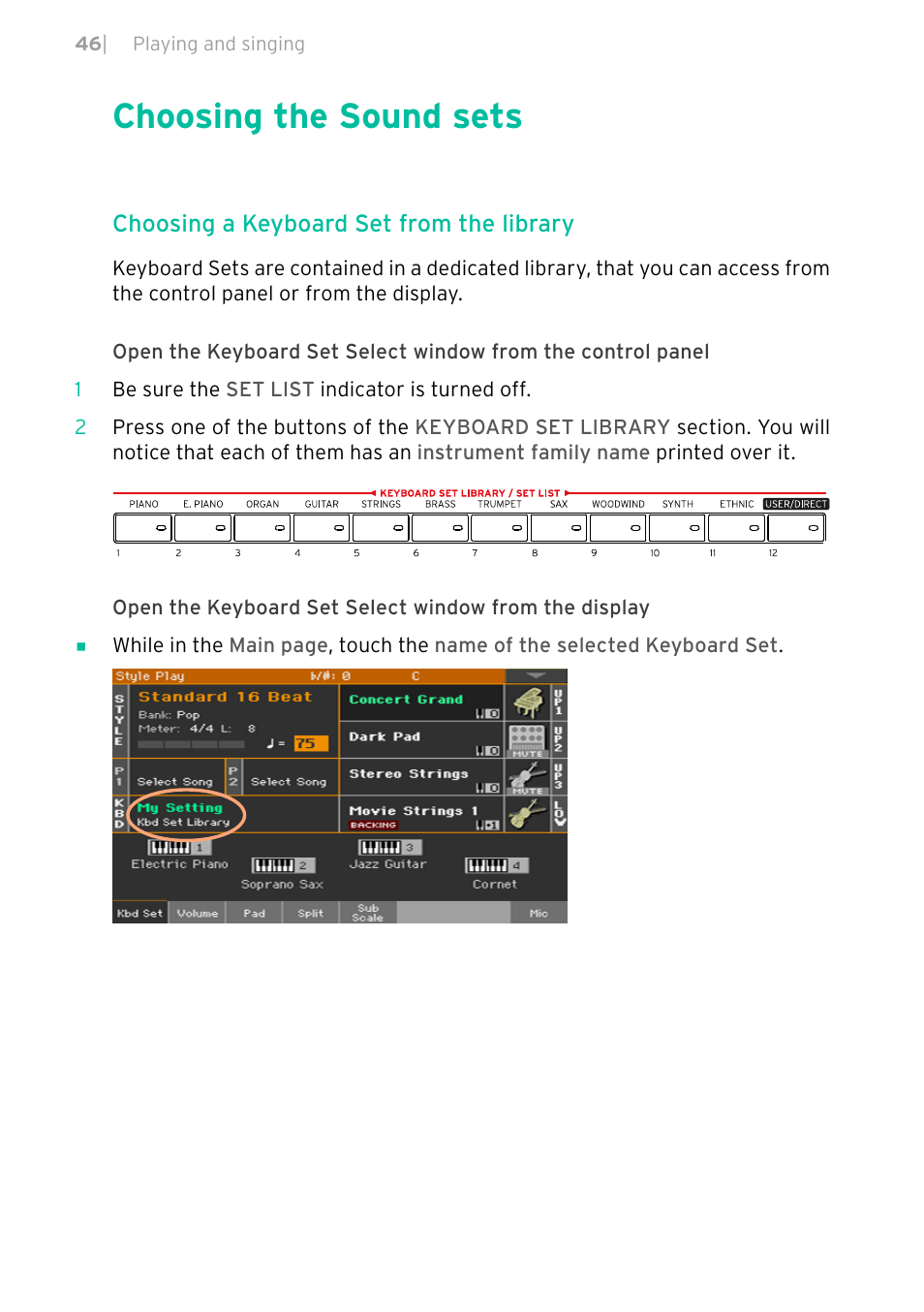 Choosing the sound sets | KORG PA4X 76 User Manual | Page 50 / 1074