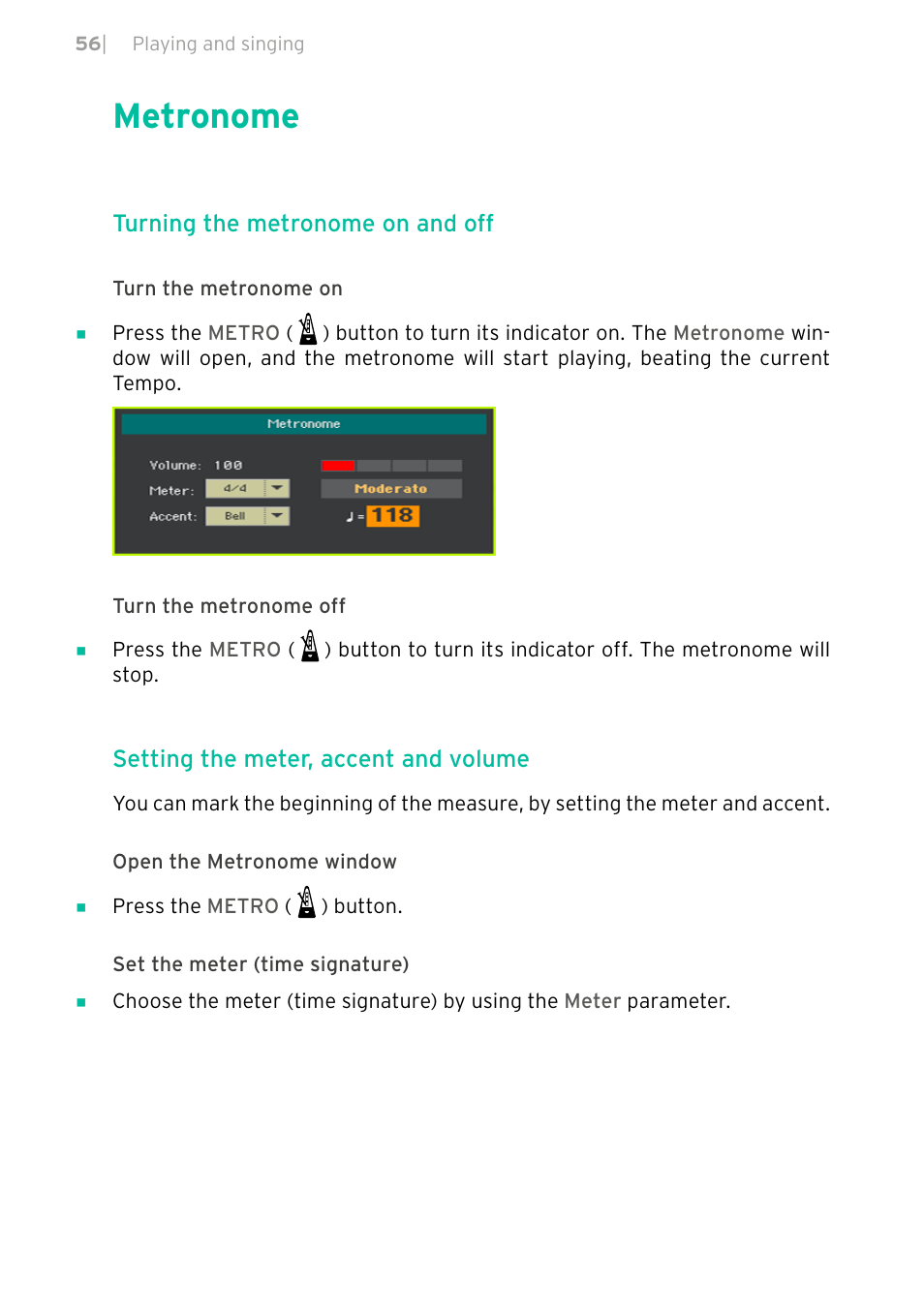 Metronome, 56 metronome | KORG PA4X 76 User Manual | Page 60 / 1074