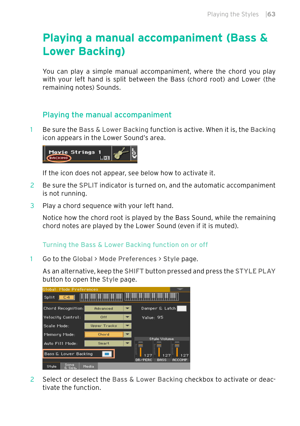 Playing the manual accompaniment | KORG PA4X 76 User Manual | Page 67 / 1074