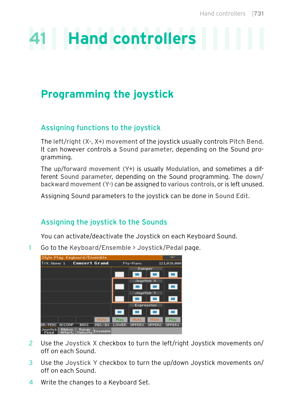 Hand controllers, Programming the joystick, 41 hand controllers | KORG PA4X 76 User Manual | Page 735 / 1074