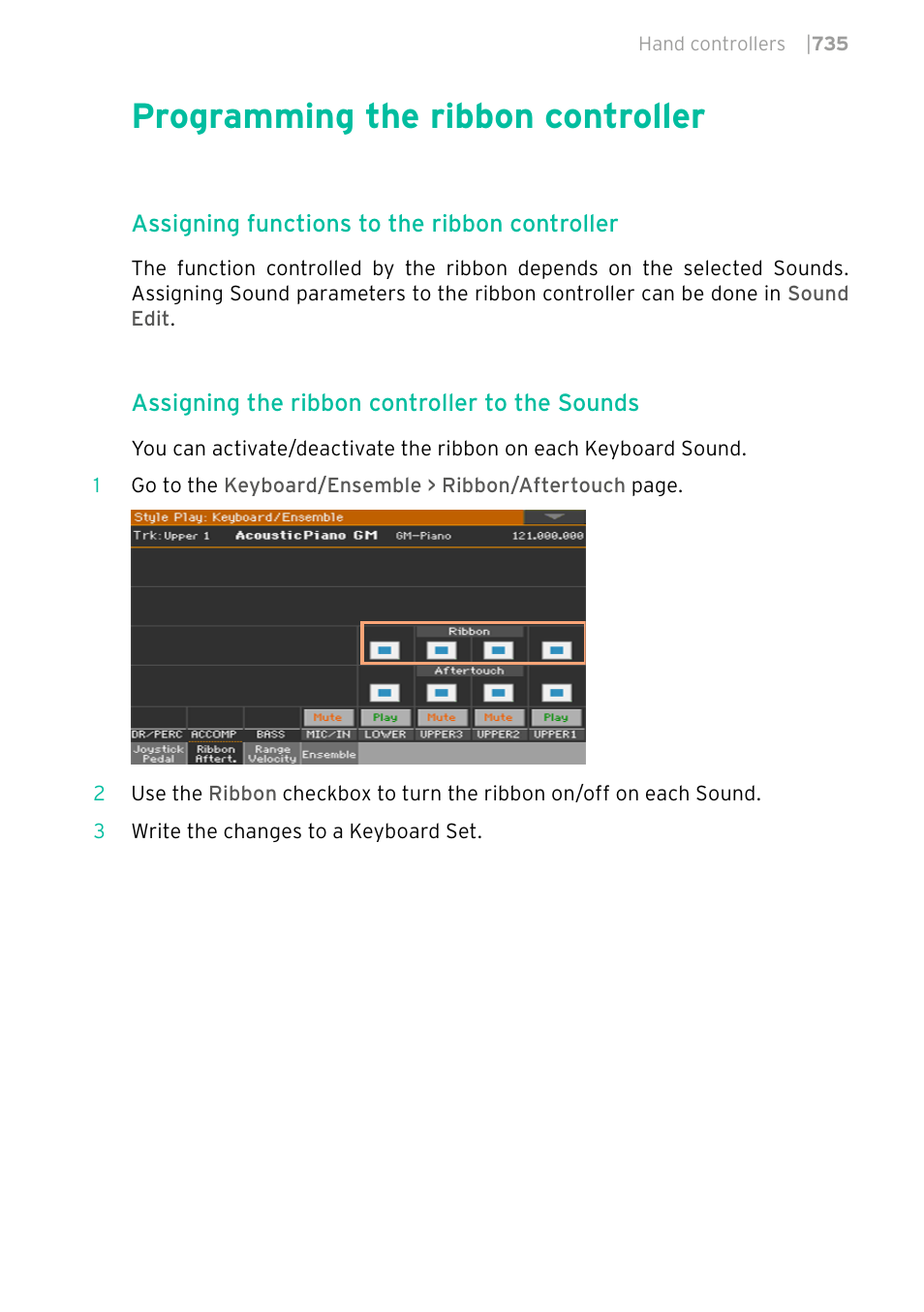 Programming the ribbon controller, 735 programming the ribbon controller | KORG PA4X 76 User Manual | Page 739 / 1074