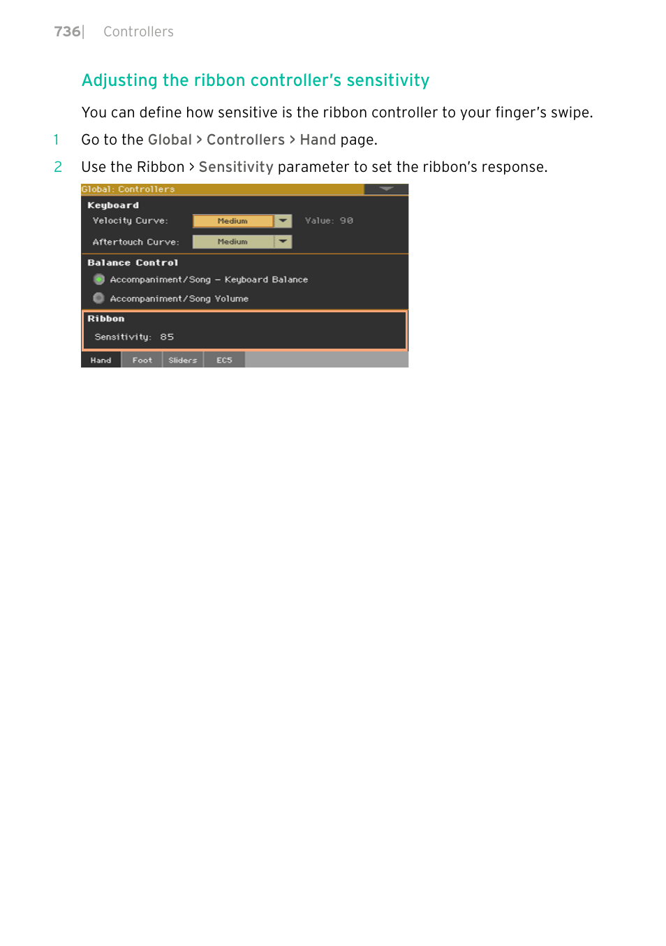 Adjusting the ribbon controller’s sensitivity | KORG PA4X 76 User Manual | Page 740 / 1074