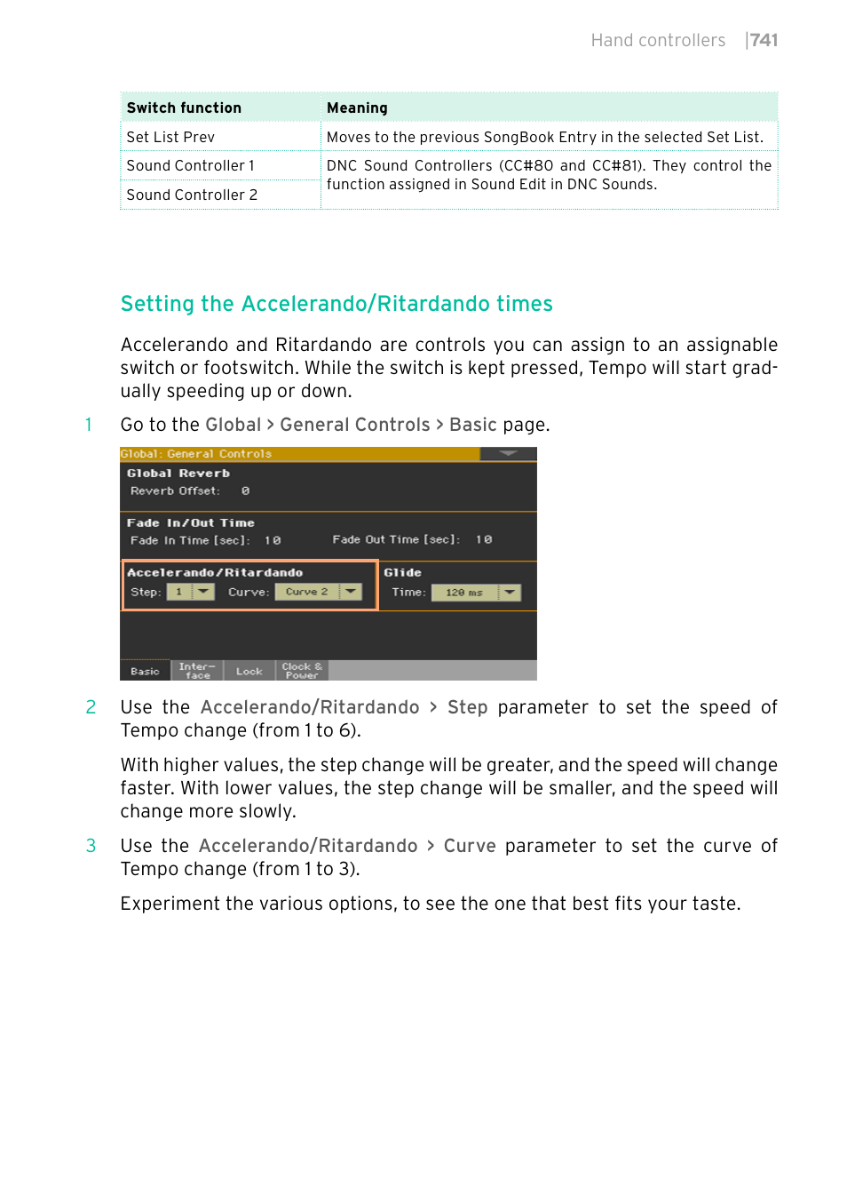 Setting the accelerando/ritardando times | KORG PA4X 76 User Manual | Page 745 / 1074