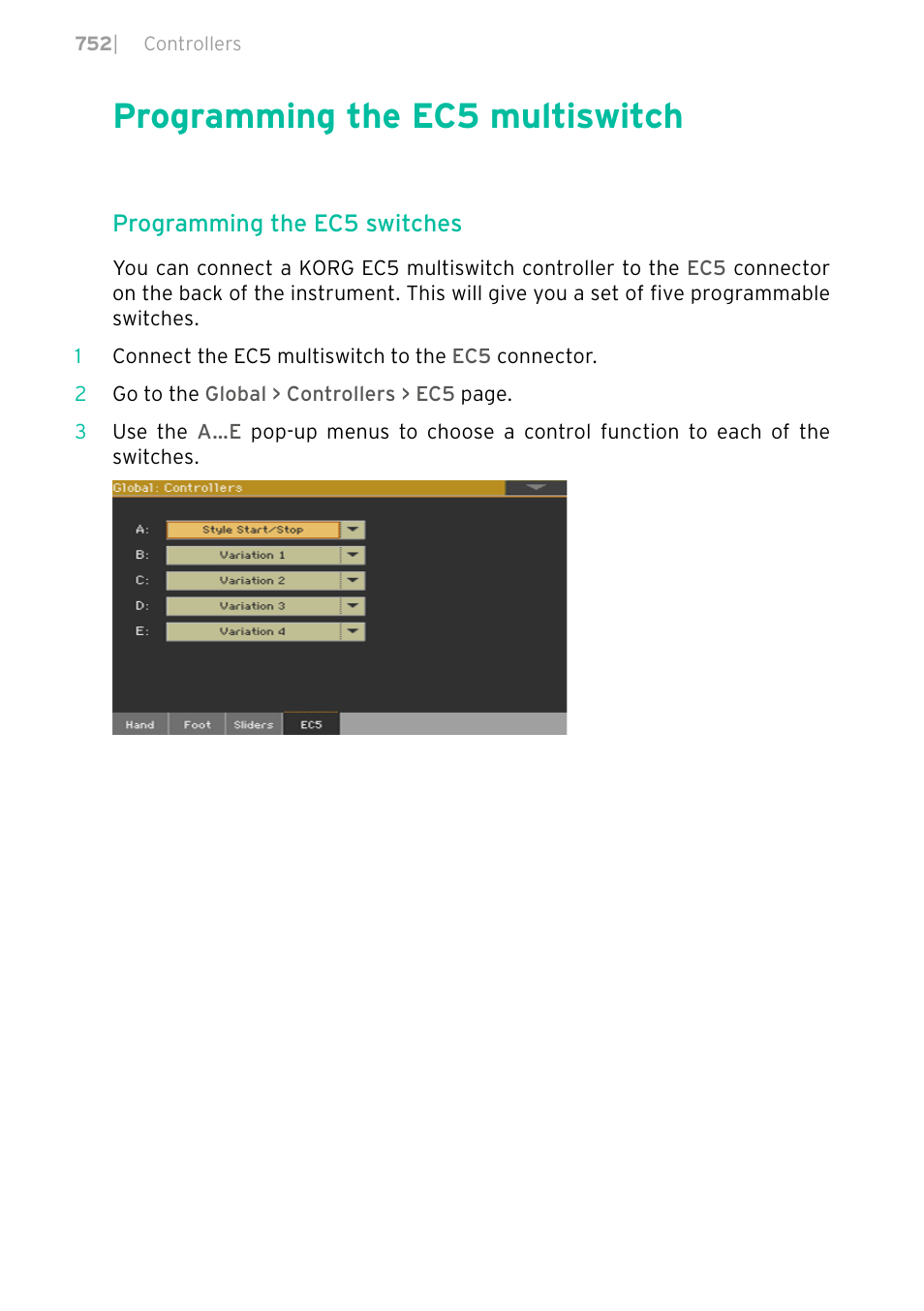 Programming the ec5 multiswitch, 752 programming the ec5 multiswitch | KORG PA4X 76 User Manual | Page 756 / 1074