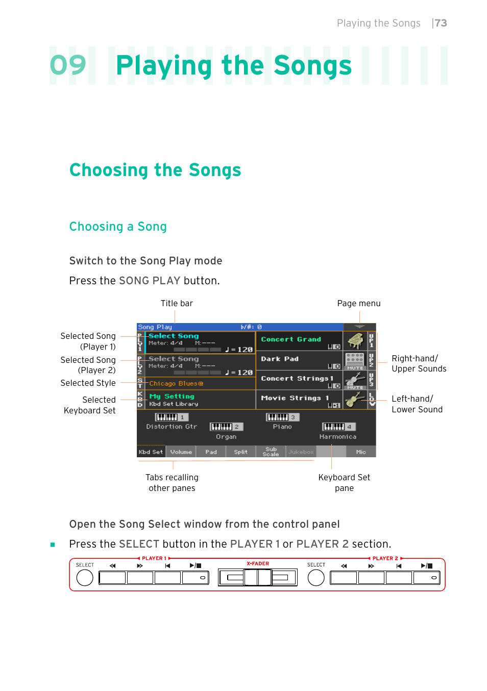 Playing the songs, Choosing the songs, 09 playing the songs | KORG PA4X 76 User Manual | Page 77 / 1074