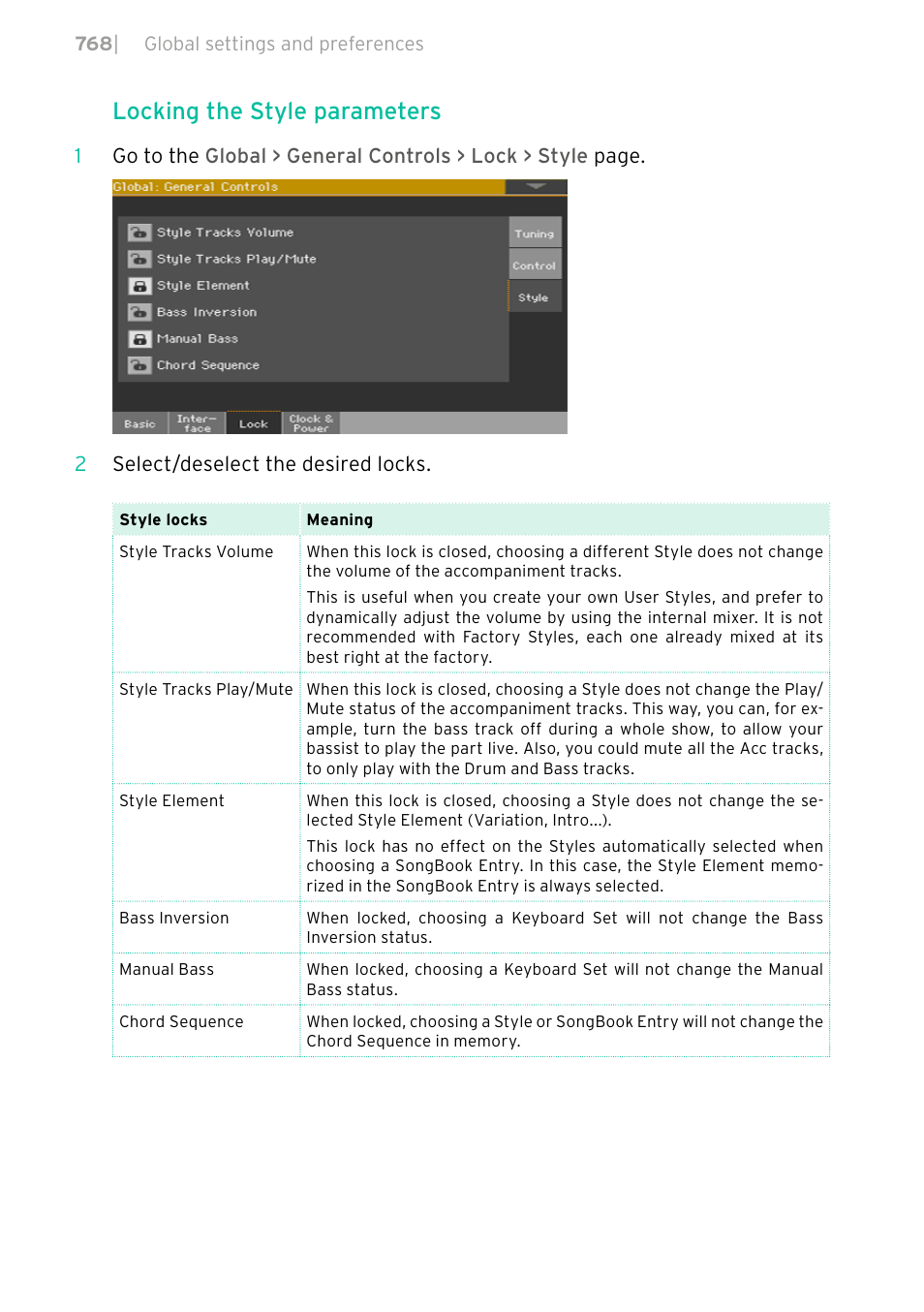 Locking the style parameters | KORG PA4X 76 User Manual | Page 772 / 1074