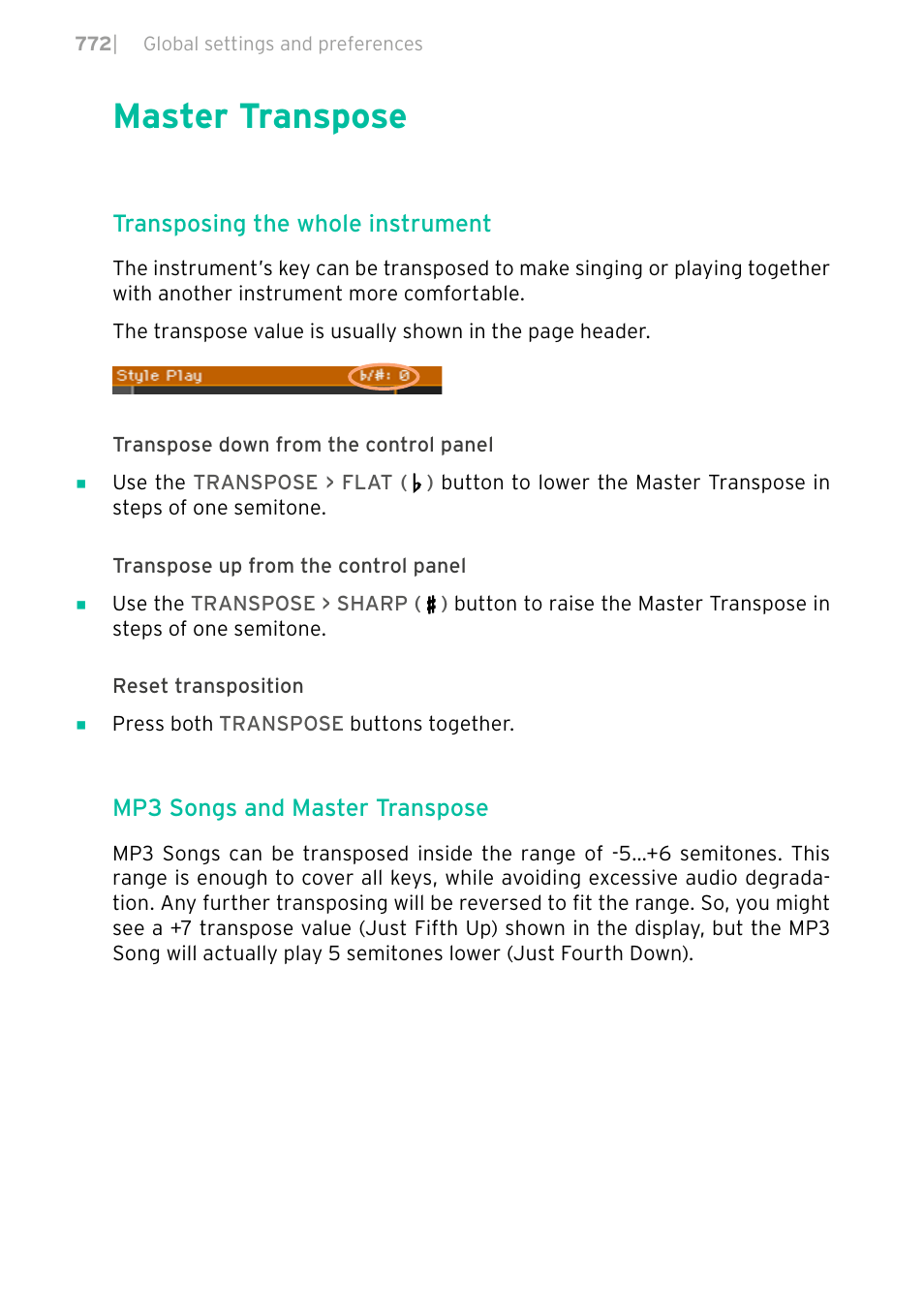 Master transpose, 772 master transpose | KORG PA4X 76 User Manual | Page 776 / 1074