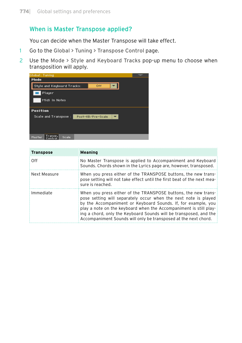 When is master transpose applied | KORG PA4X 76 User Manual | Page 778 / 1074