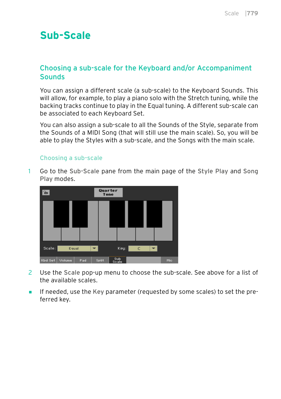 Sub-scale, 779 sub-scale | KORG PA4X 76 User Manual | Page 783 / 1074