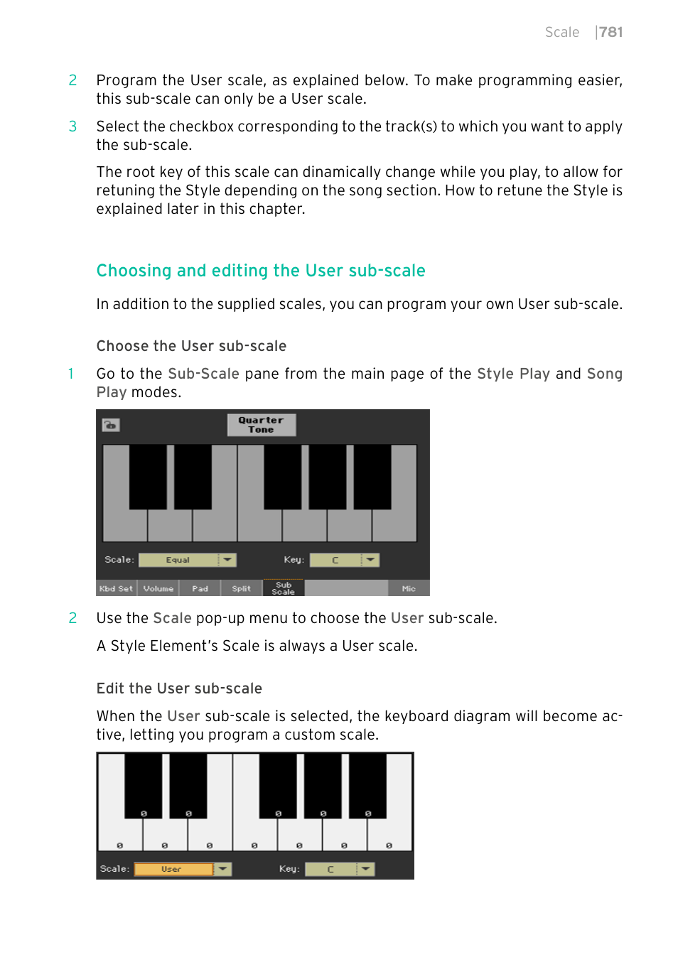 Choosing and editing the user sub-scale | KORG PA4X 76 User Manual | Page 785 / 1074