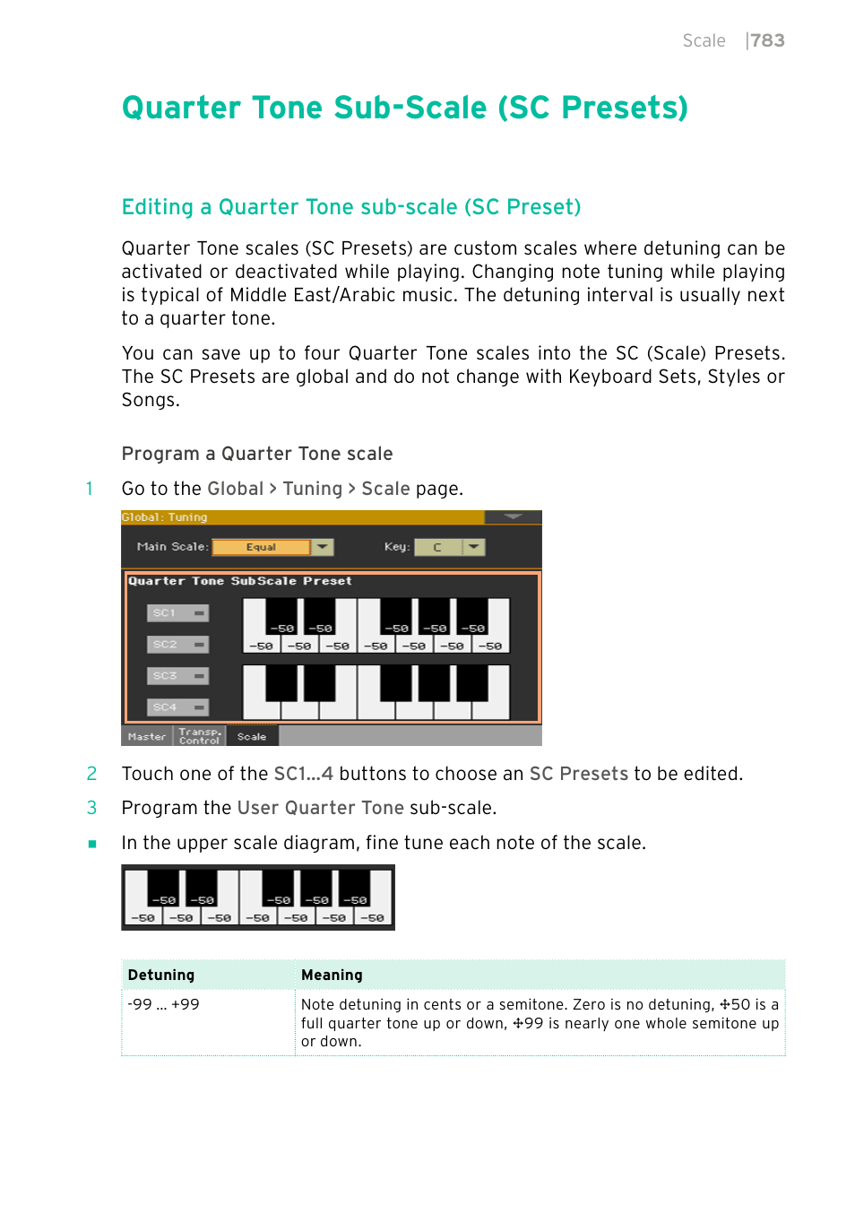 Quarter tone sub-scale (sc presets), 783 quarter tone sub-scale (sc presets), Editing a quarter tone sub-scale (sc preset) | KORG PA4X 76 User Manual | Page 787 / 1074