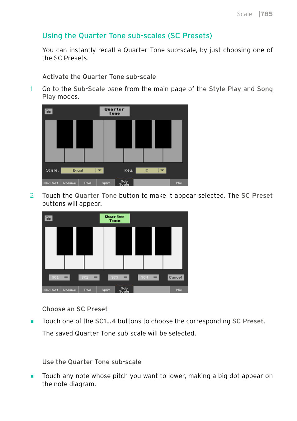 Using the quarter tone sub-scales (sc presets) | KORG PA4X 76 User Manual | Page 789 / 1074