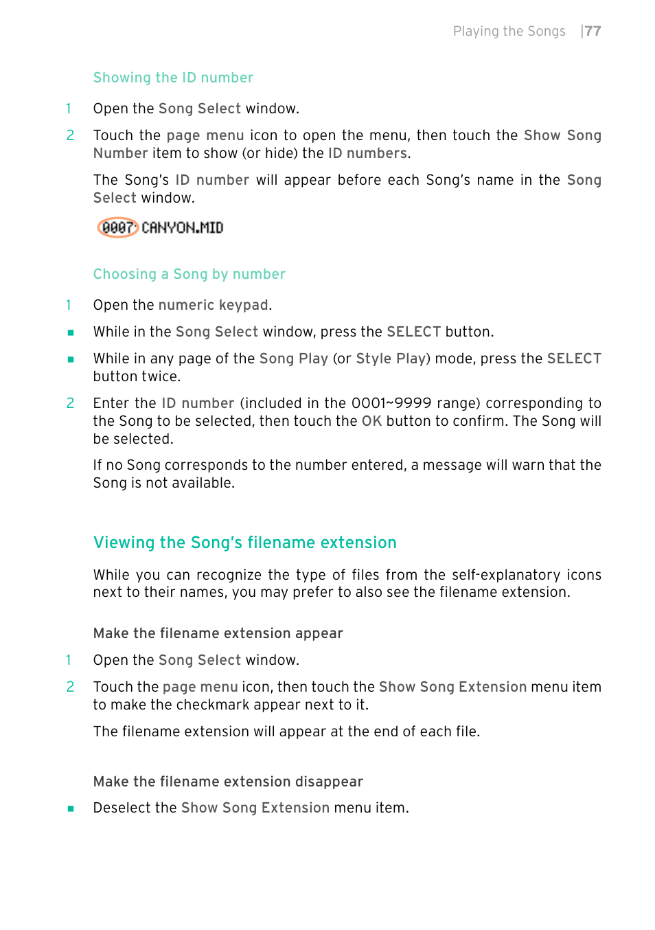 Viewing the song’s filename extension | KORG PA4X 76 User Manual | Page 81 / 1074