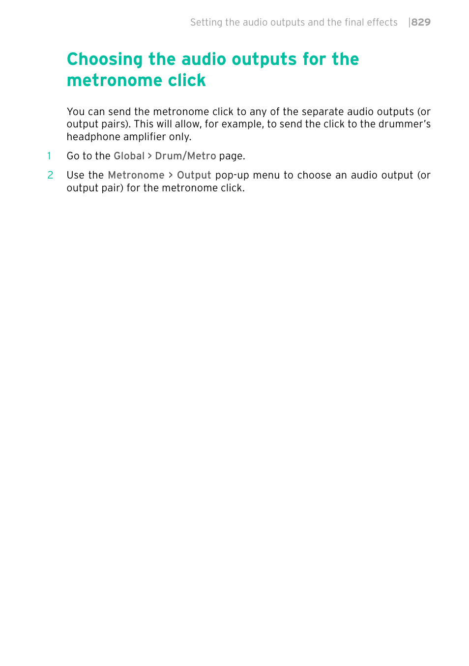 Choosing the audio outputs for the metronome click | KORG PA4X 76 User Manual | Page 833 / 1074