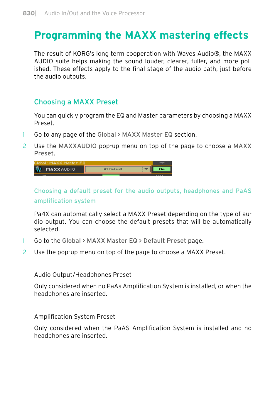 Programming the maxx mastering effects, 830 programming the maxx mastering effects | KORG PA4X 76 User Manual | Page 834 / 1074