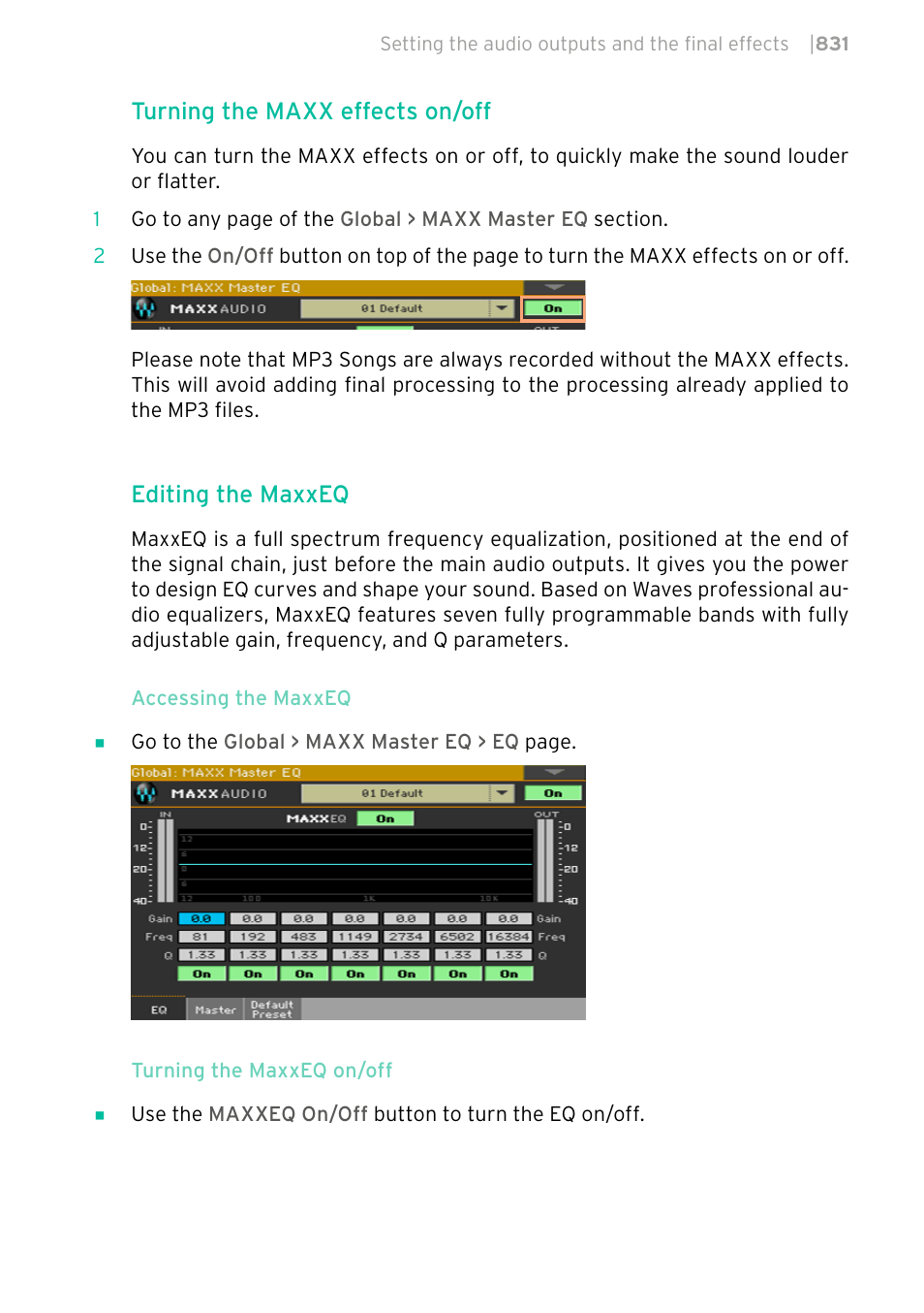 Turning the maxx effects on/off, Editing the maxxeq | KORG PA4X 76 User Manual | Page 835 / 1074