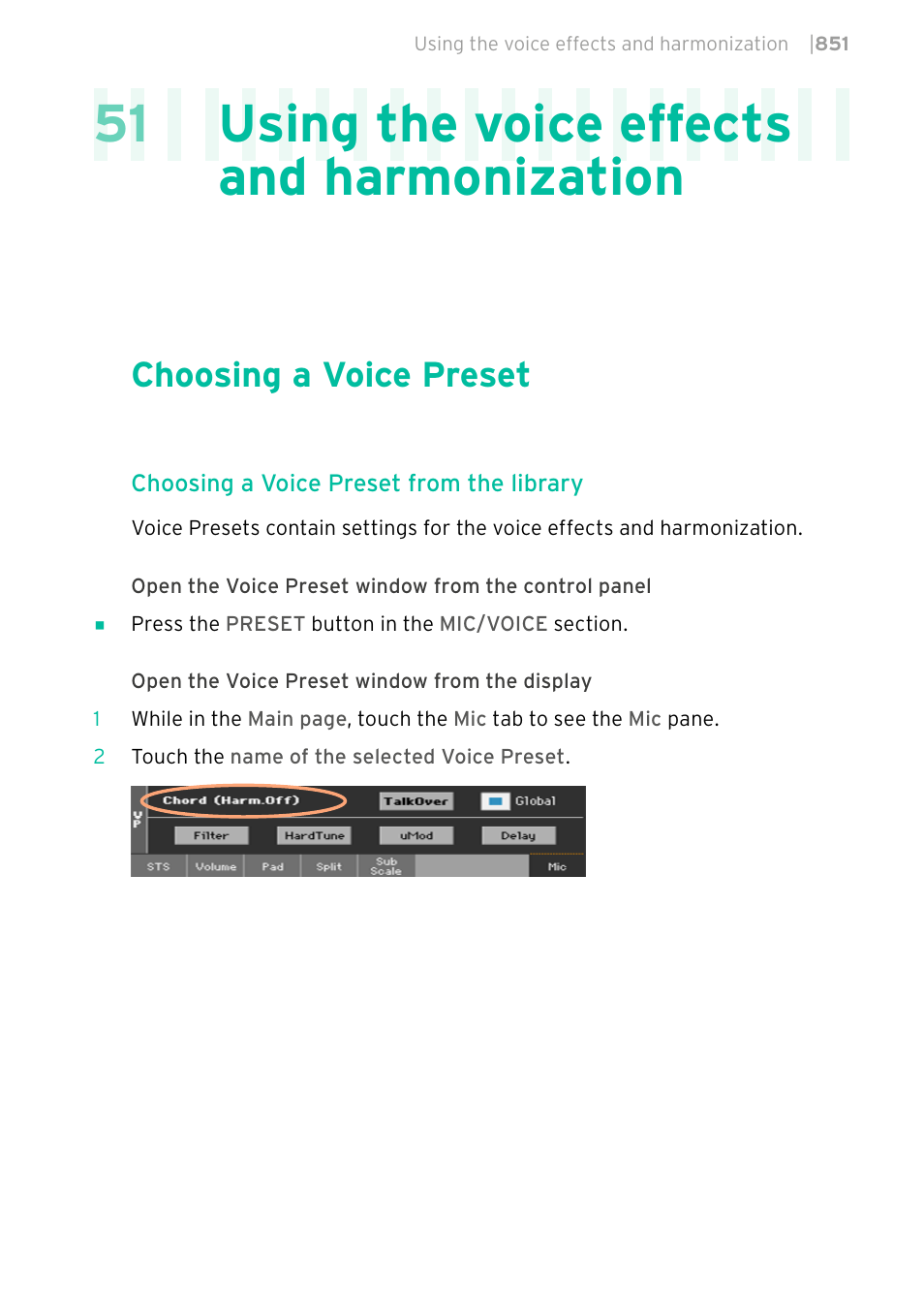 Using the voice effects and harmonization, Choosing a voice preset, 51 using the voice effects and harmonization | KORG PA4X 76 User Manual | Page 855 / 1074