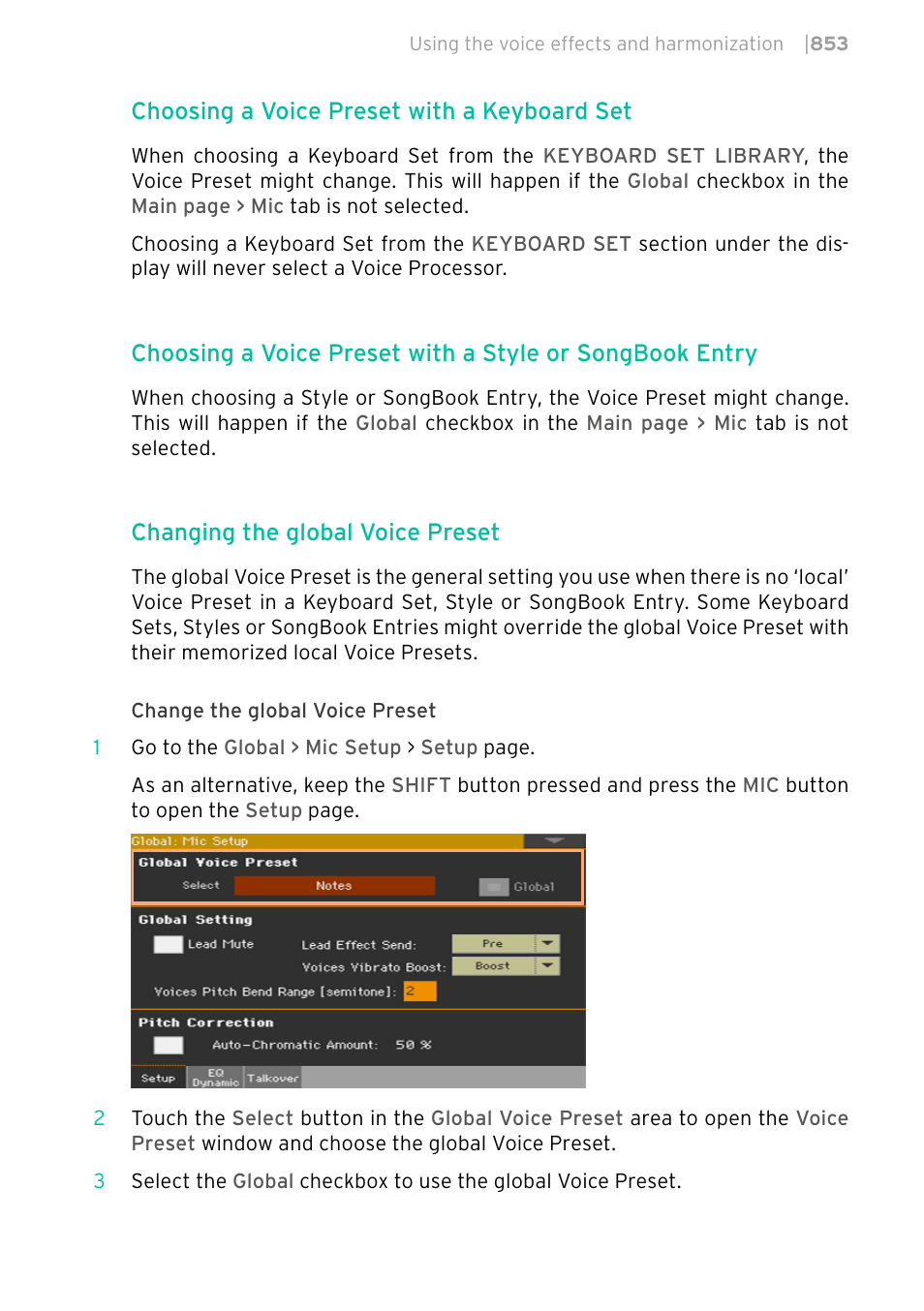 Choosing a voice preset with a keyboard set, Changing the global voice preset | KORG PA4X 76 User Manual | Page 857 / 1074