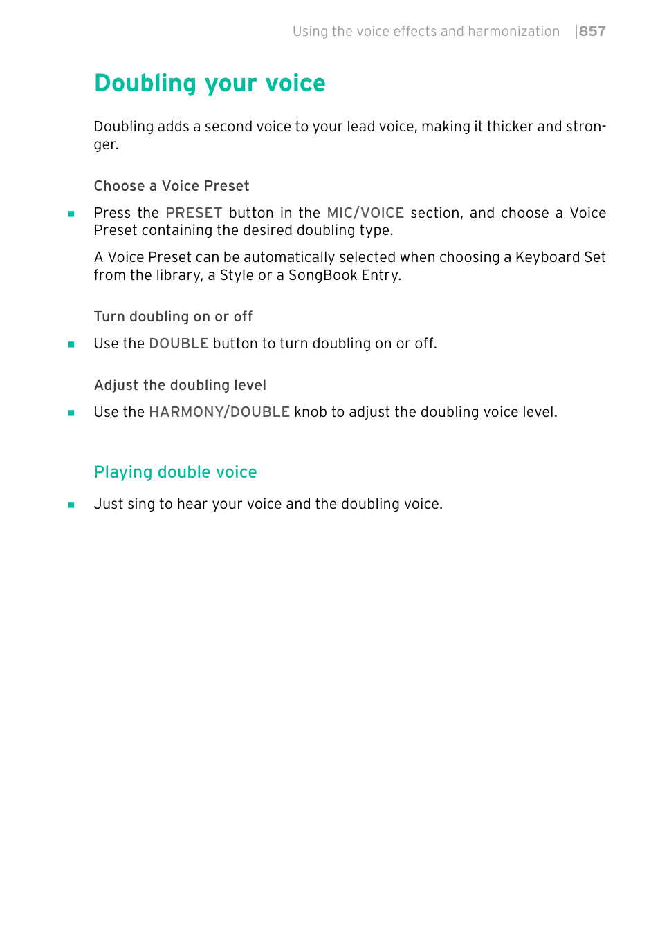 Doubling your voice, 857 doubling your voice | KORG PA4X 76 User Manual | Page 861 / 1074