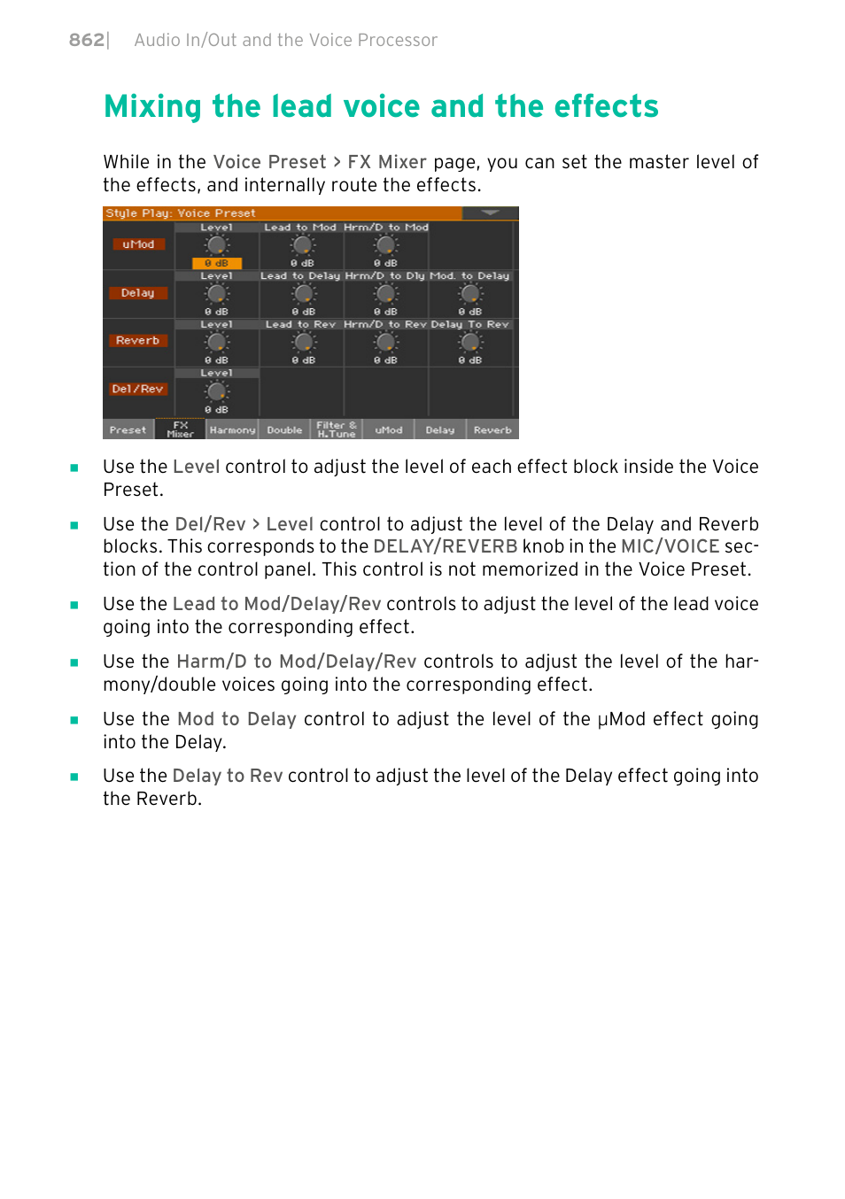 Mixing the lead voice and the effects, 862 mixing the lead voice and the effects | KORG PA4X 76 User Manual | Page 866 / 1074