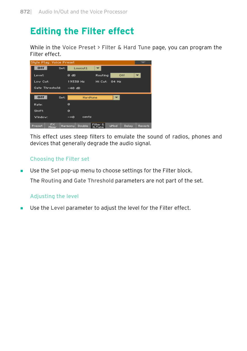 Editing the filter effect, 872 editing the filter effect | KORG PA4X 76 User Manual | Page 876 / 1074