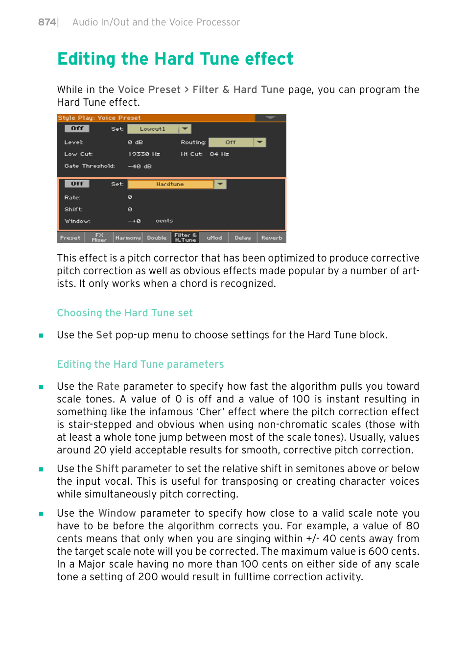 Editing the hard tune effect, 874 editing the hard tune effect | KORG PA4X 76 User Manual | Page 878 / 1074