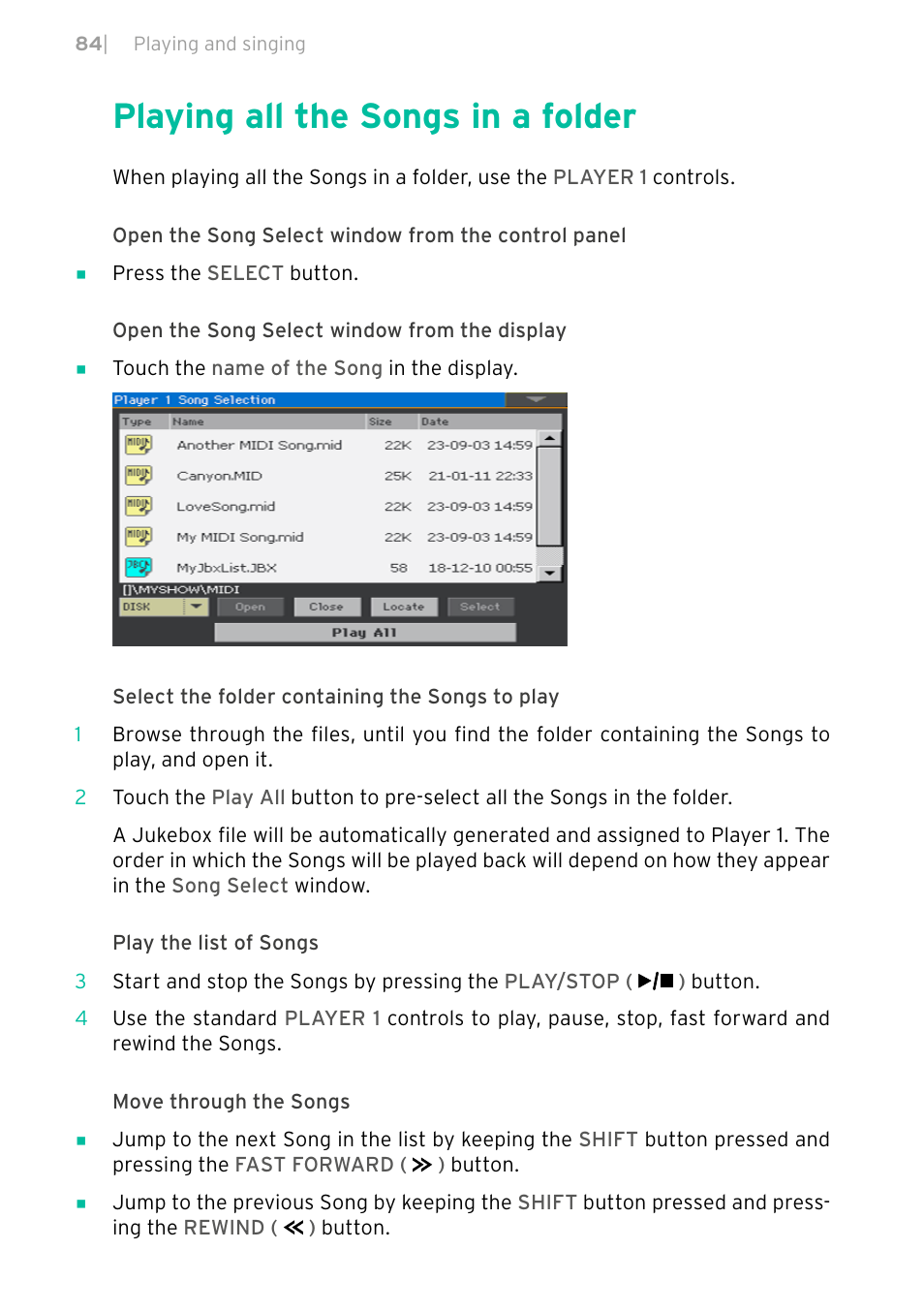 Playing all the songs in a folder | KORG PA4X 76 User Manual | Page 88 / 1074