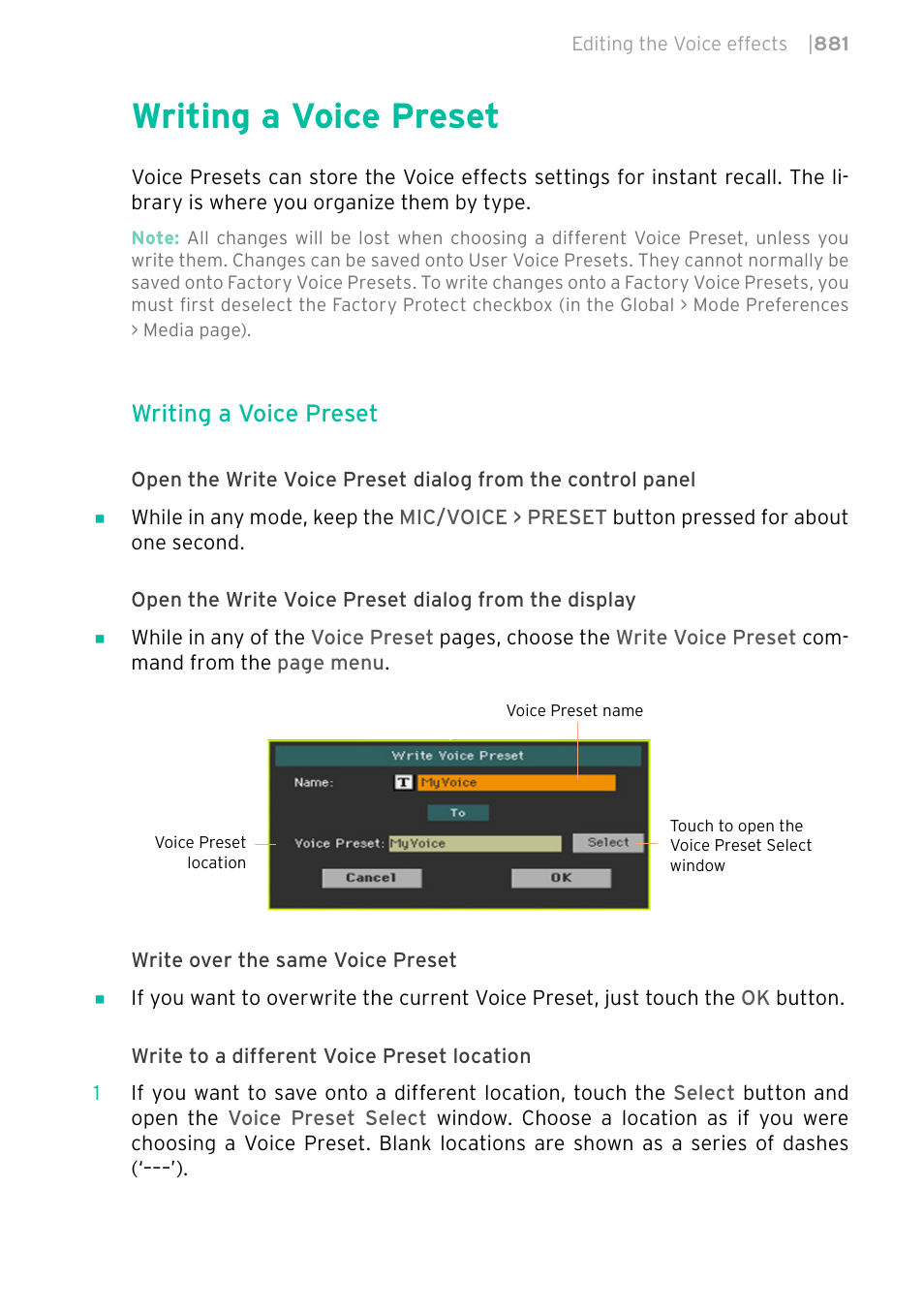 Writing a voice preset | KORG PA4X 76 User Manual | Page 885 / 1074
