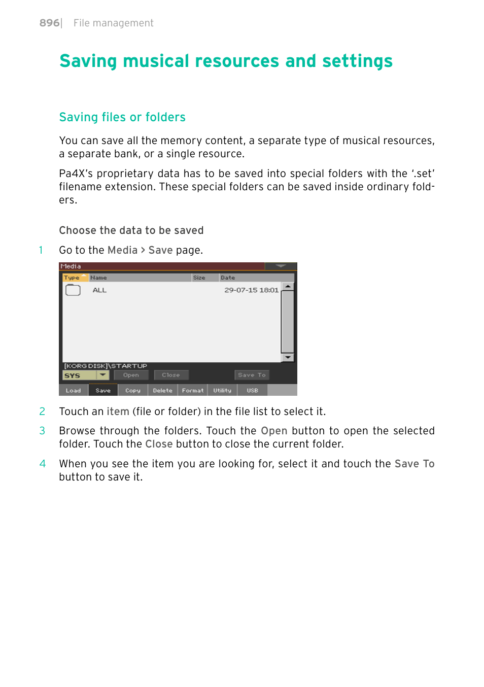 Saving musical resources and settings, 896 saving musical resources and settings | KORG PA4X 76 User Manual | Page 900 / 1074