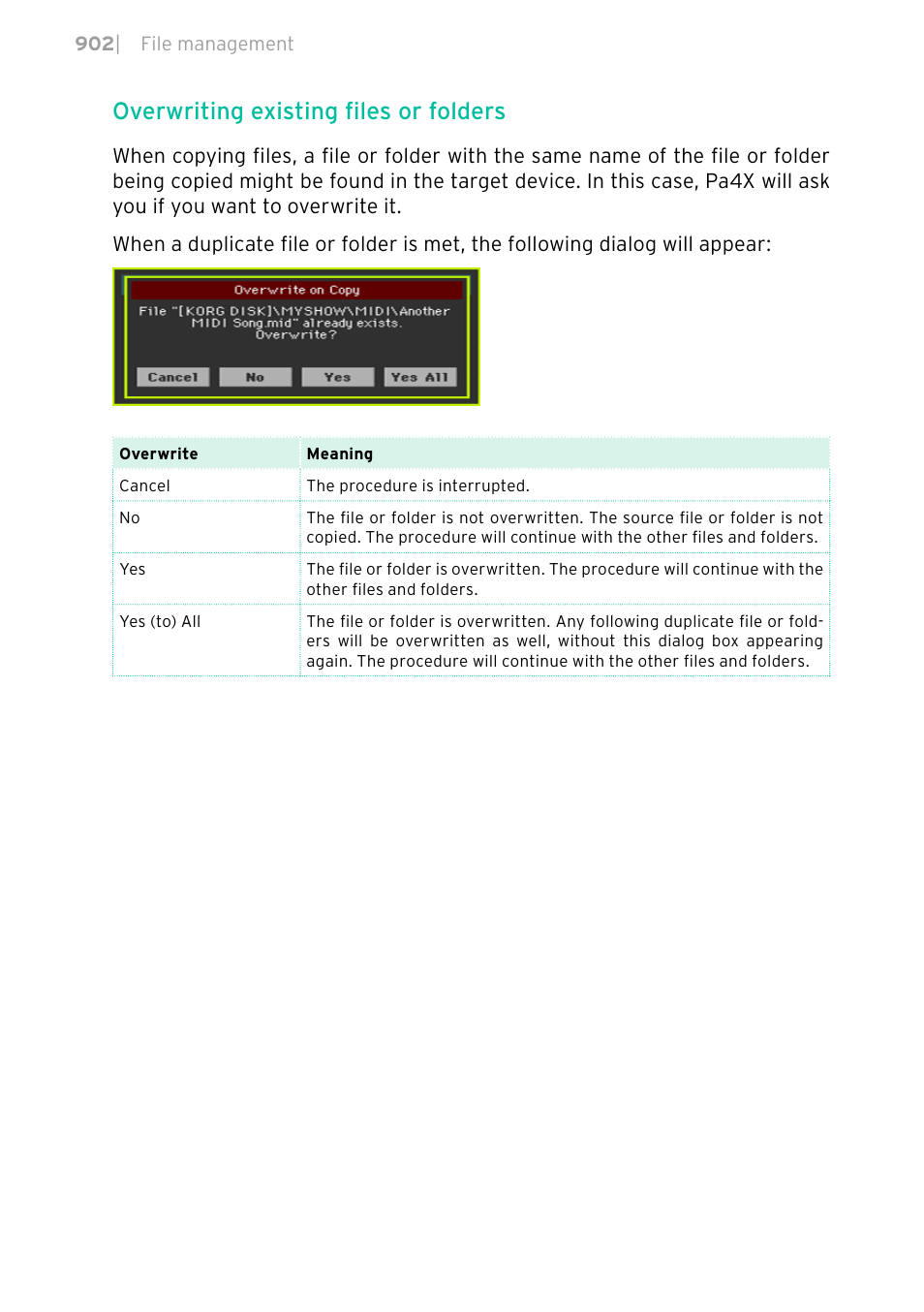 Overwriting existing files or folders | KORG PA4X 76 User Manual | Page 906 / 1074
