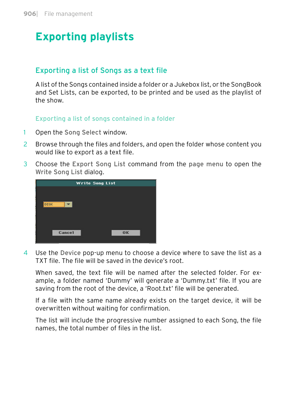 Exporting playlists, 906 exporting playlists | KORG PA4X 76 User Manual | Page 910 / 1074