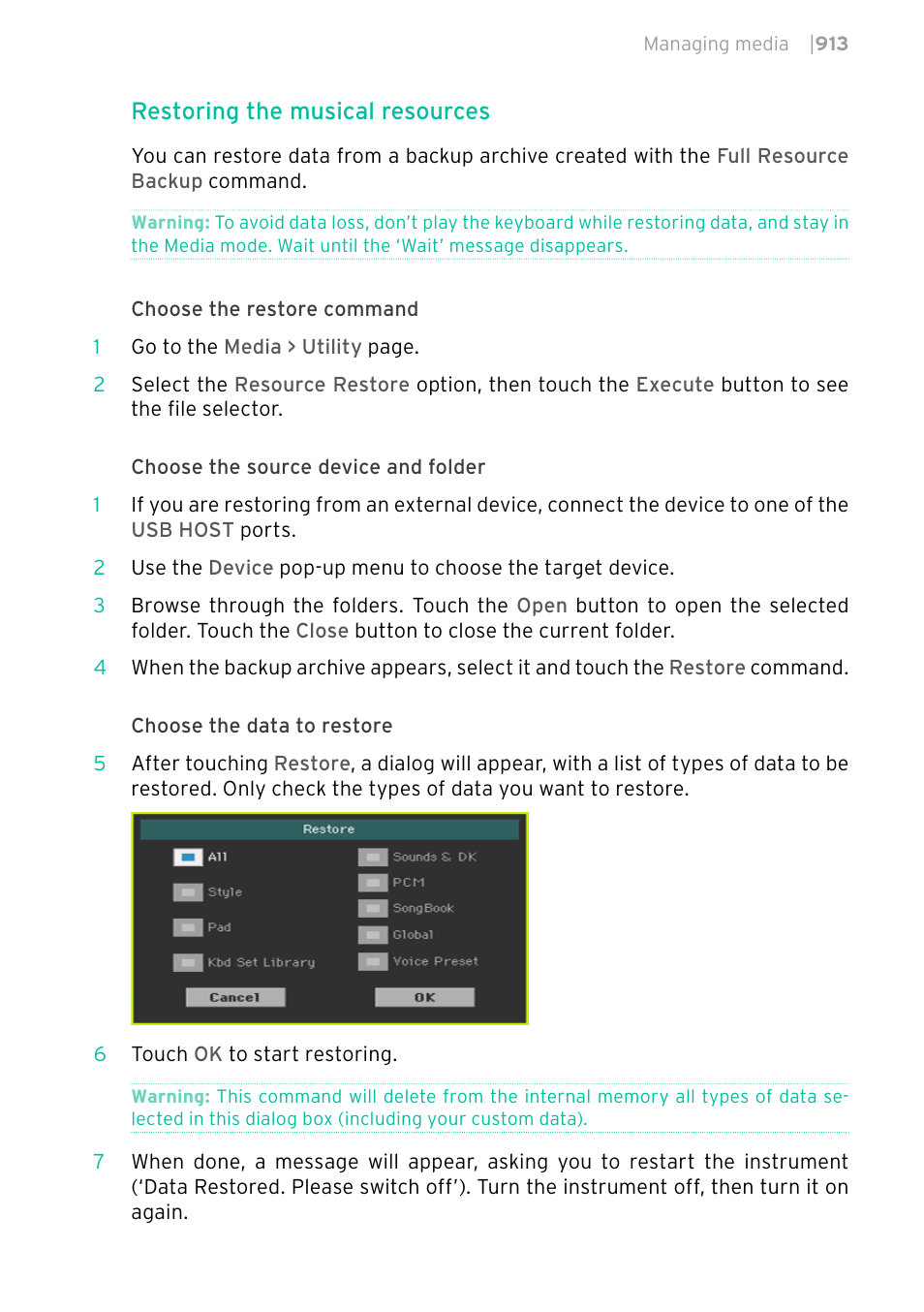 Restoring the musical resources | KORG PA4X 76 User Manual | Page 917 / 1074