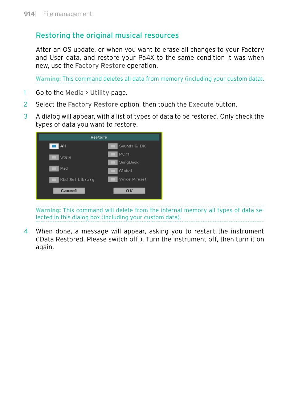 Restoring the original musical resources | KORG PA4X 76 User Manual | Page 918 / 1074